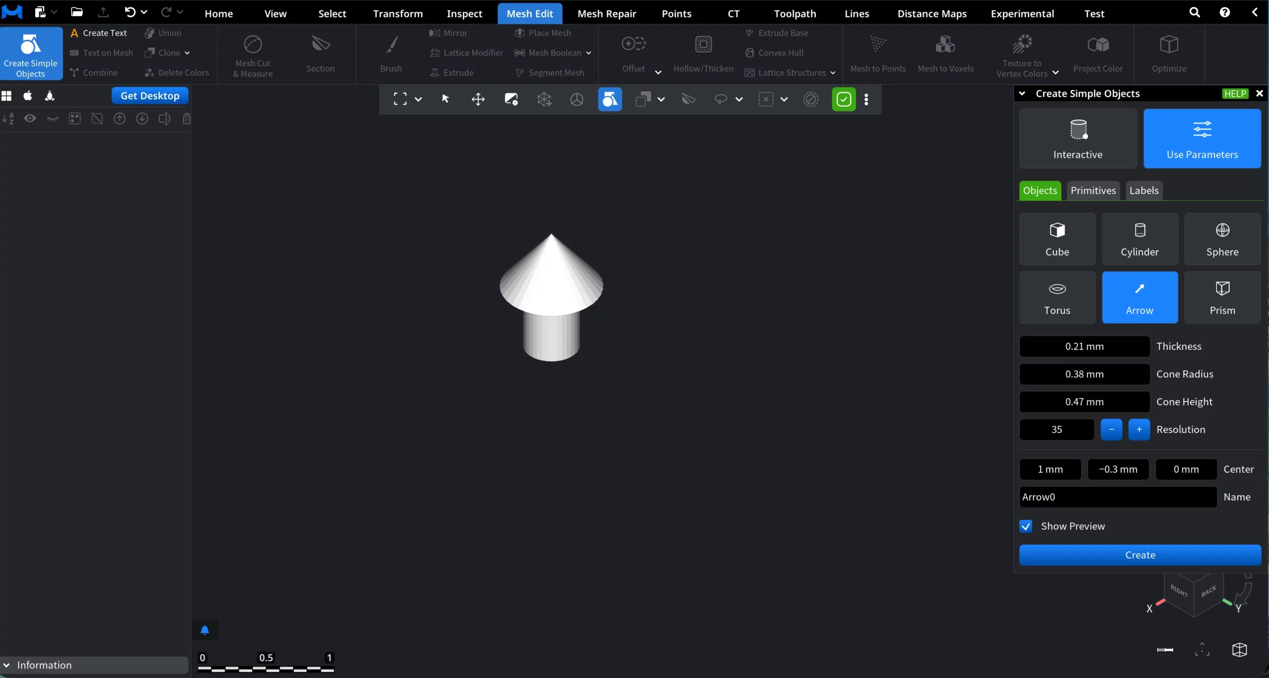 Create an Arrow in MeshInspector