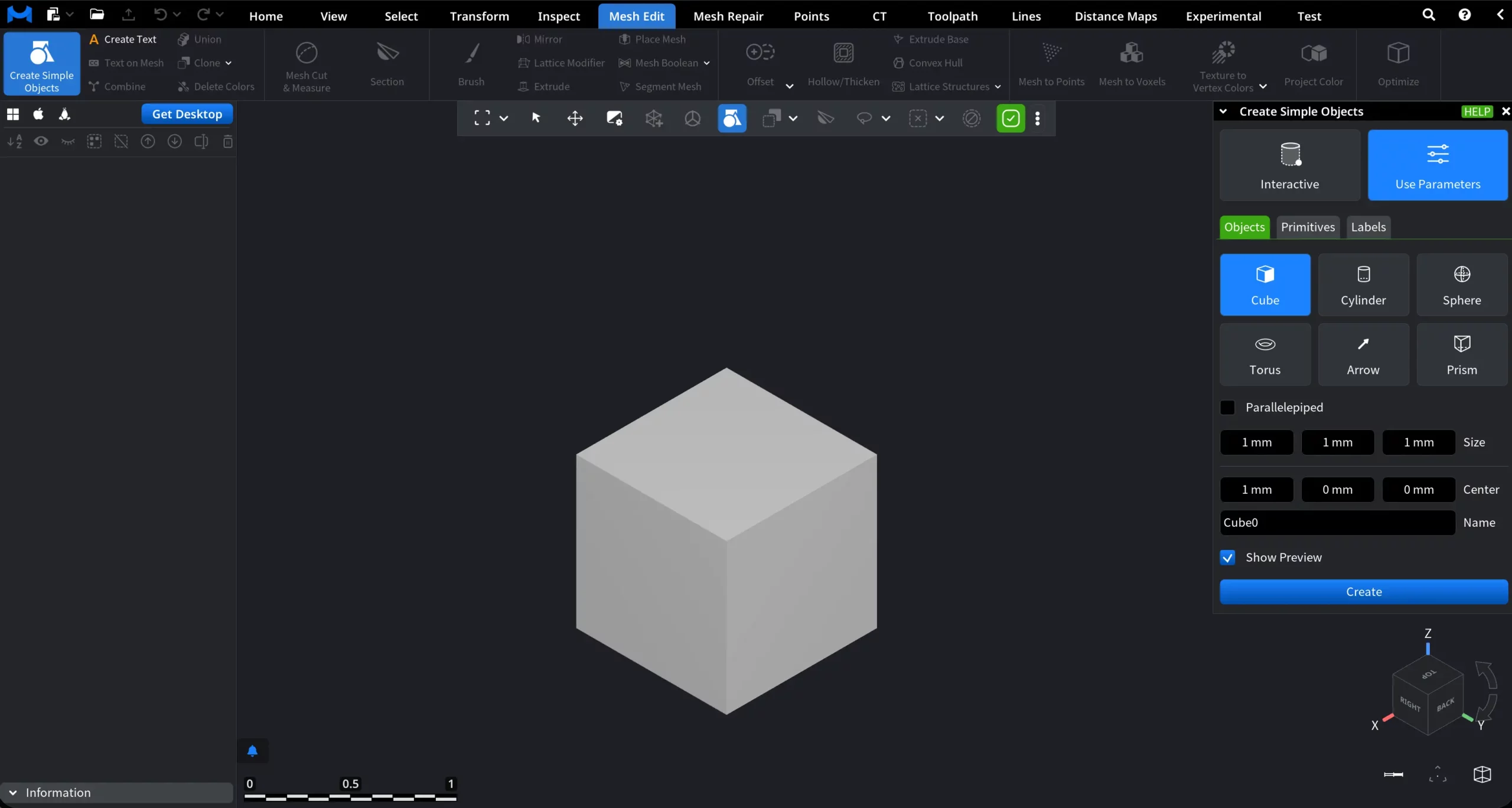 Create a Cube in MeshInspector