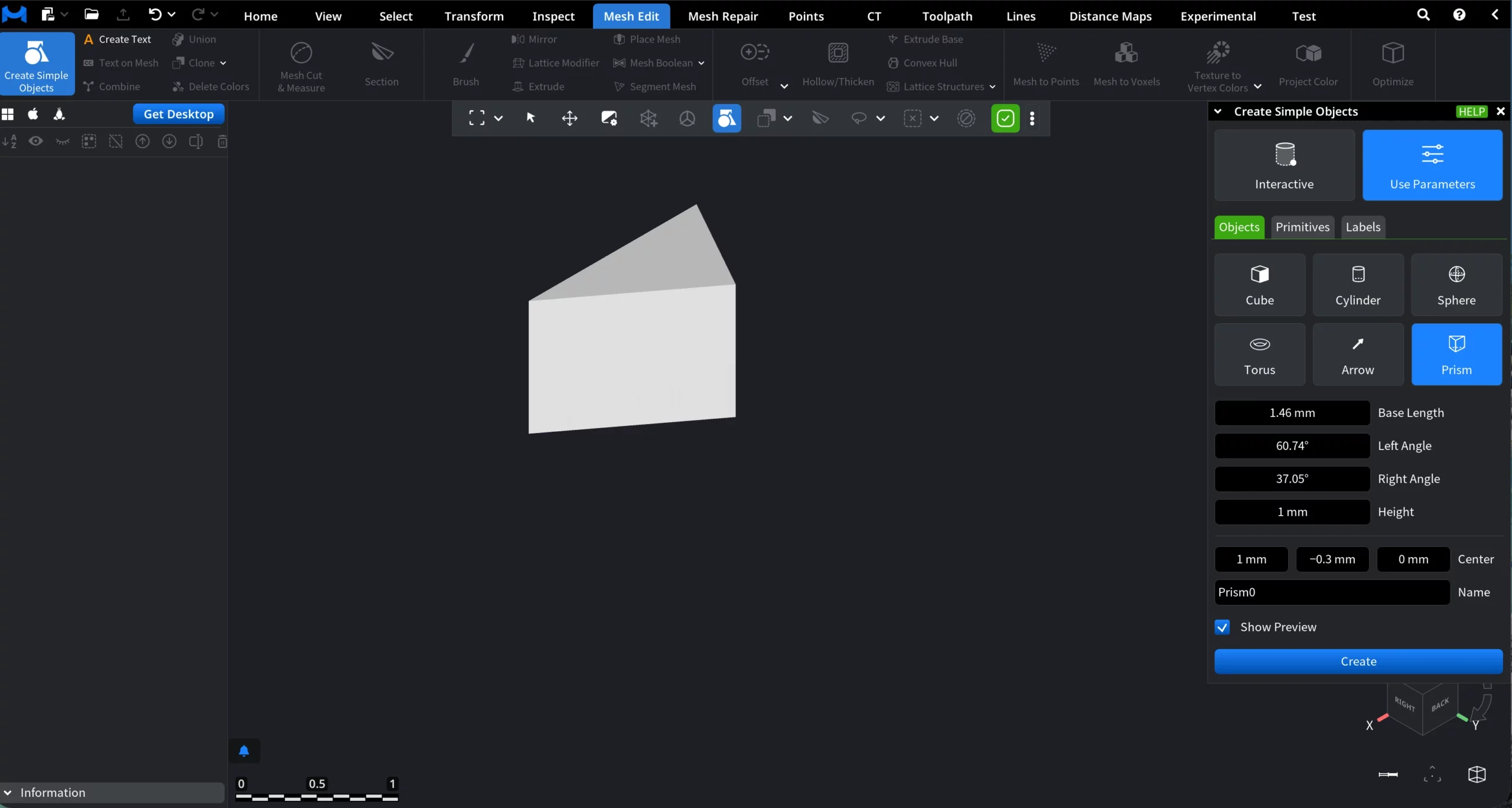 Create a Prism in MeshInspector