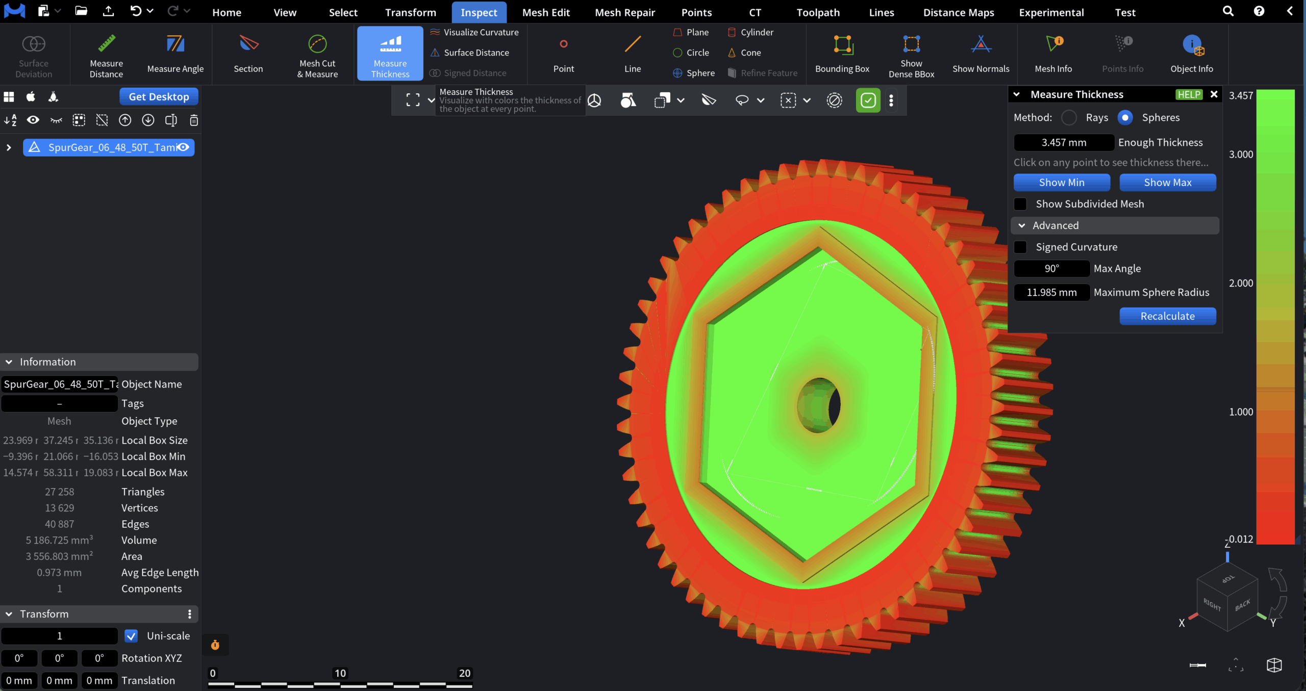 Measure Thickness in MeshInspector 
