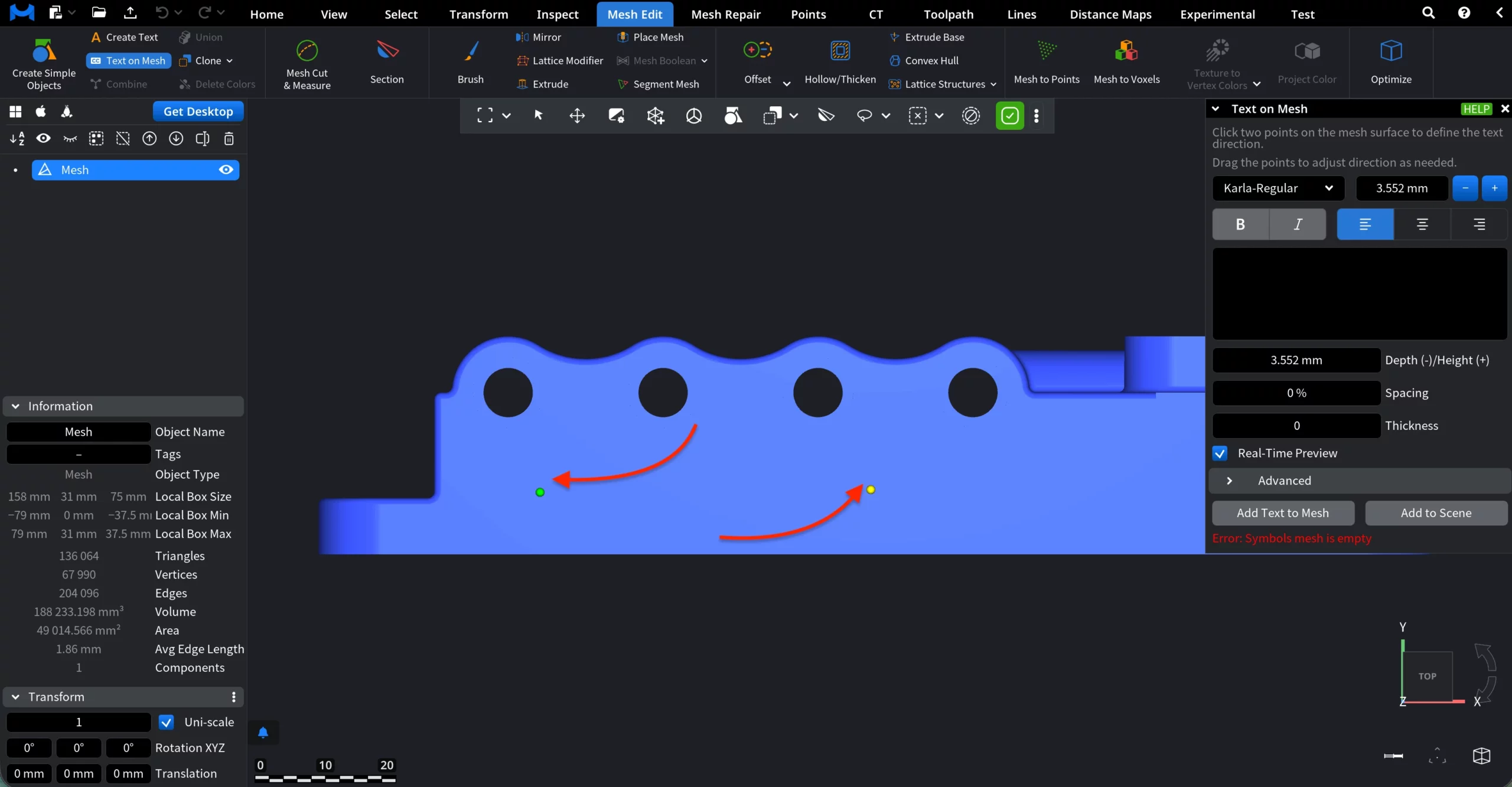 Text on Mesh: Points