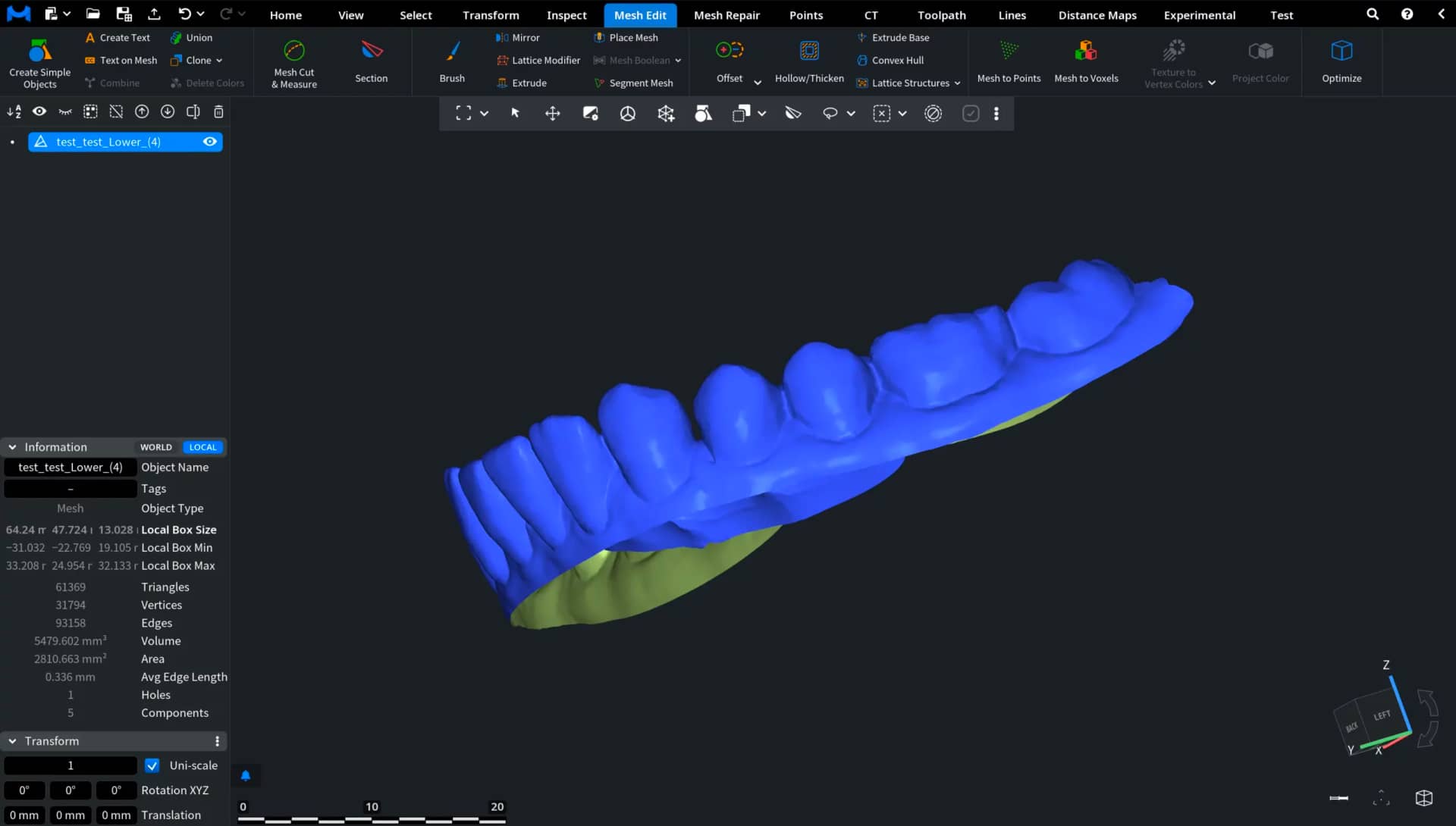 Model After Using Mesh Cut & Measure