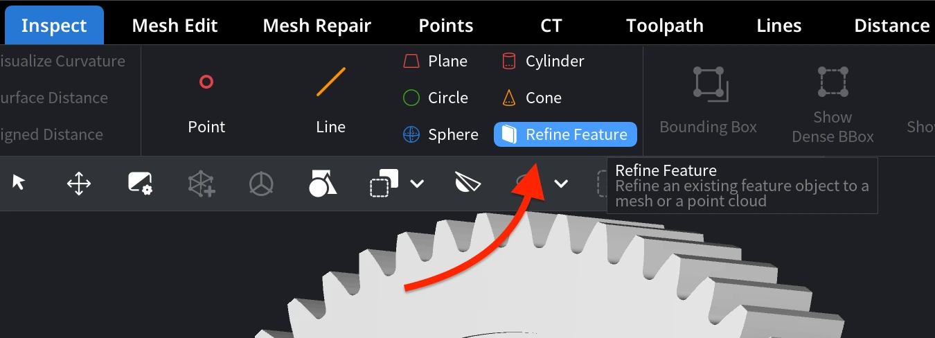 Refine Feature Button under the Inspect Tab
