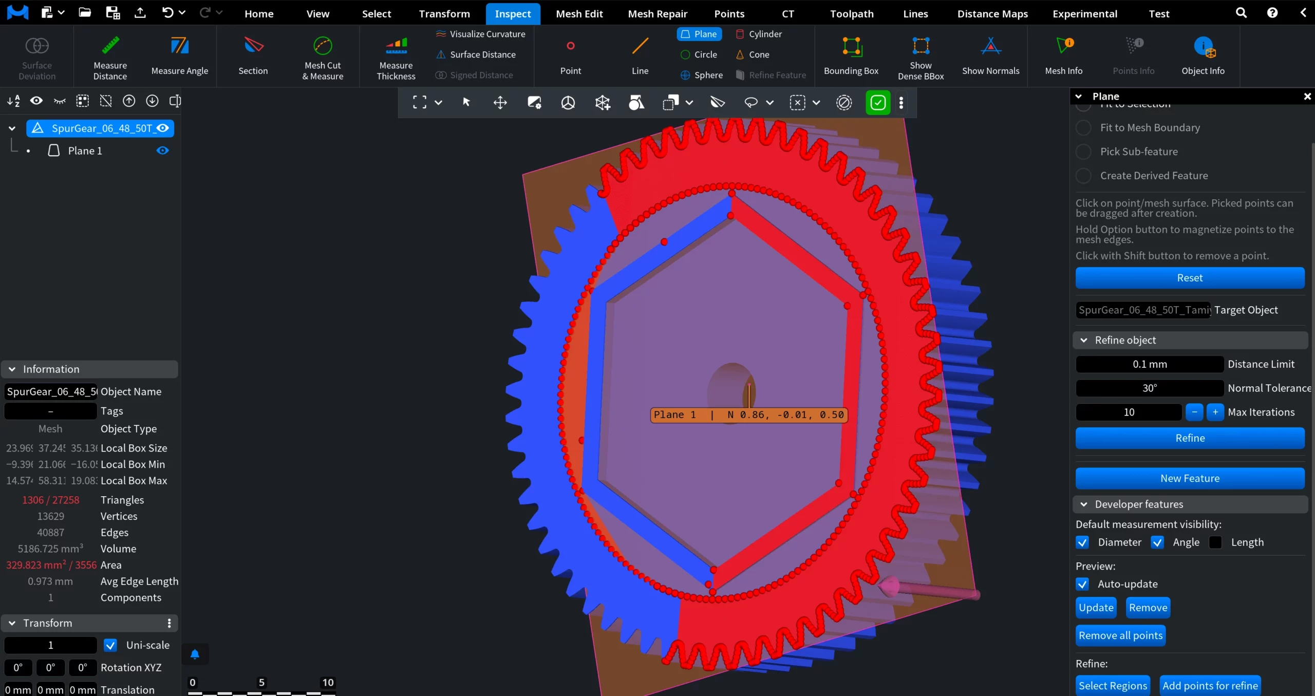 Refine Features in MeshInspector 