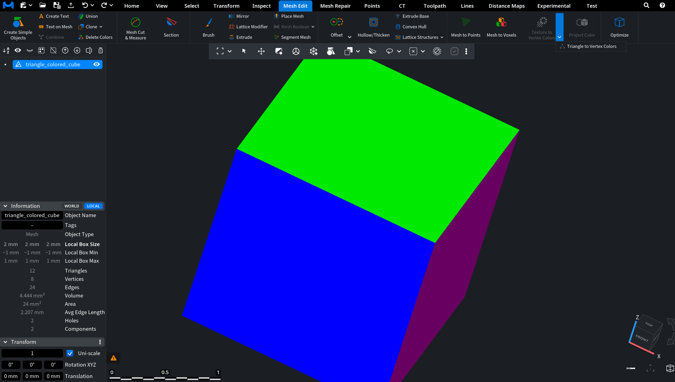 Triangle to Vertex Colors: Before