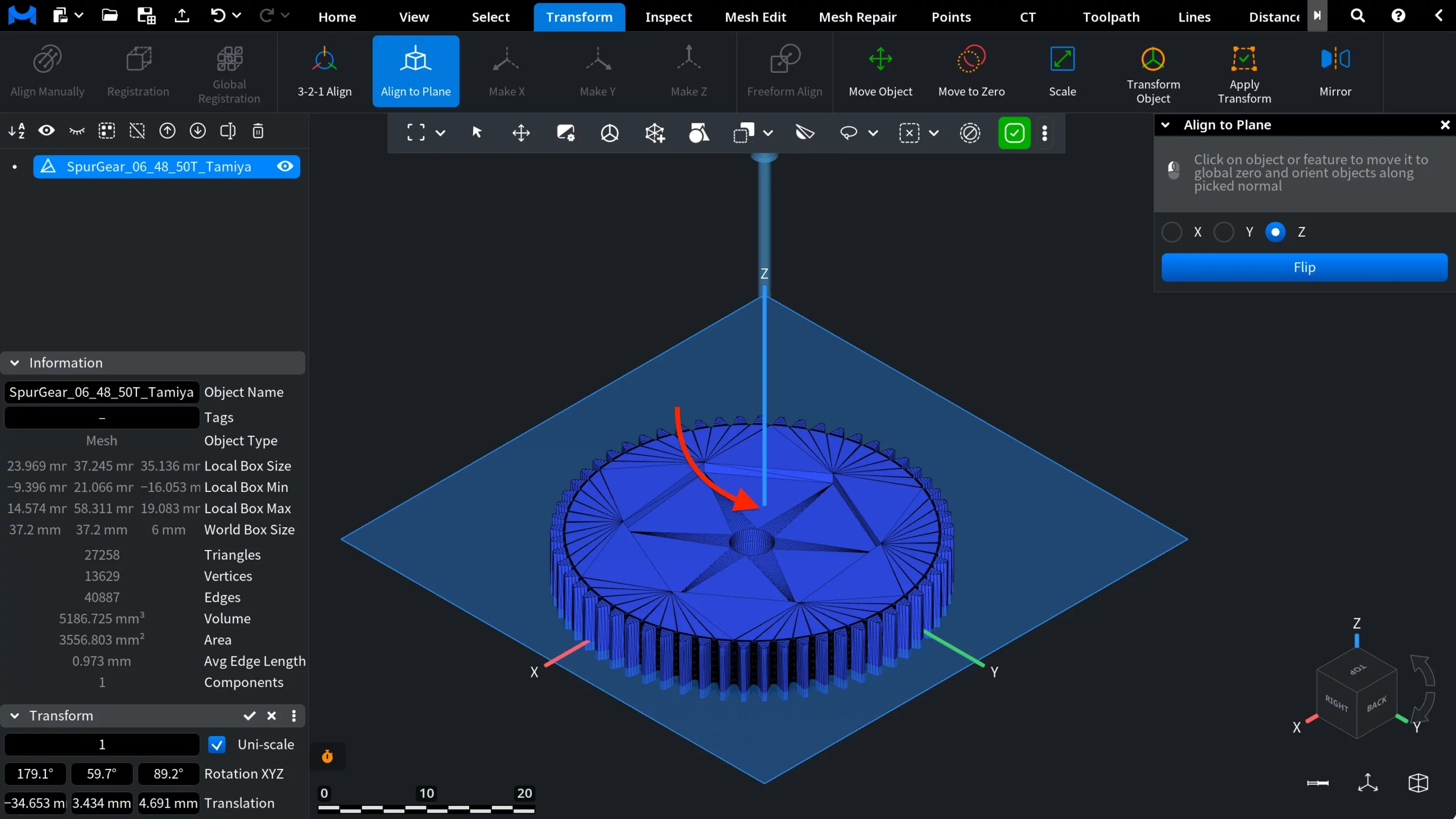 Align to Plane: Clicking on Triangle