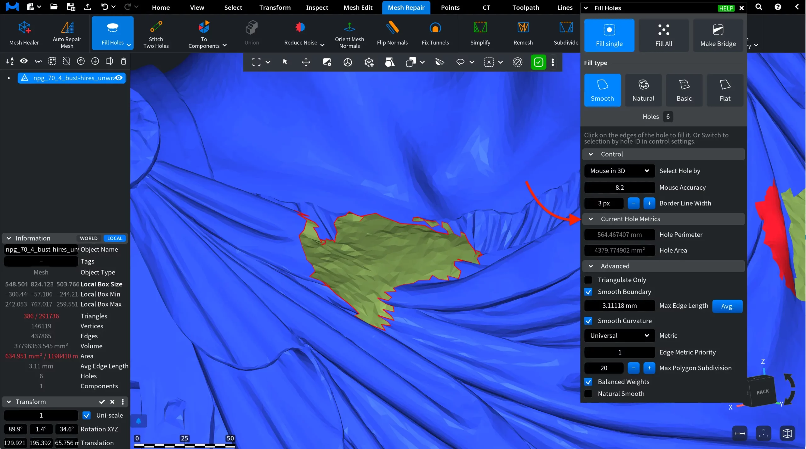 Current Hole Metrics in Fill Holes