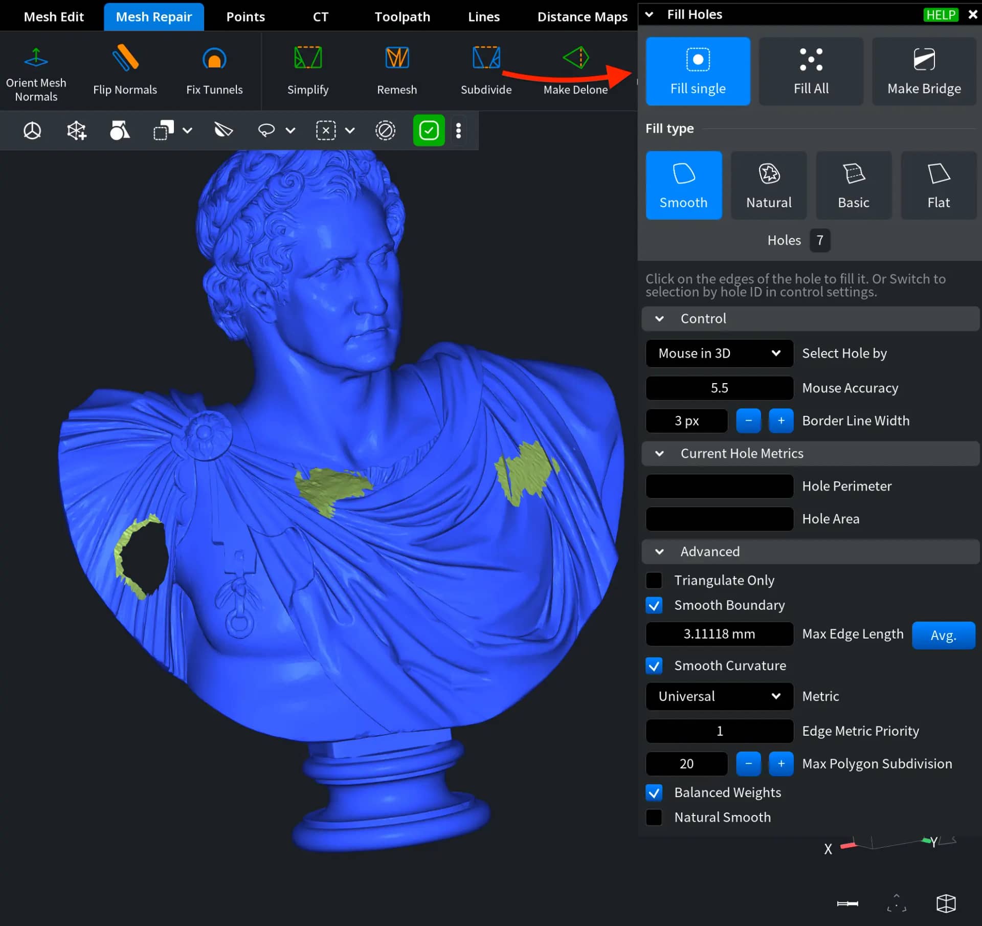 Fill Holes Tab in MeshInspector