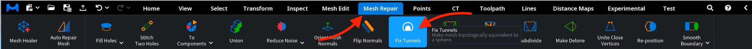 Where to Find Fix Tunnels in MeshInspector