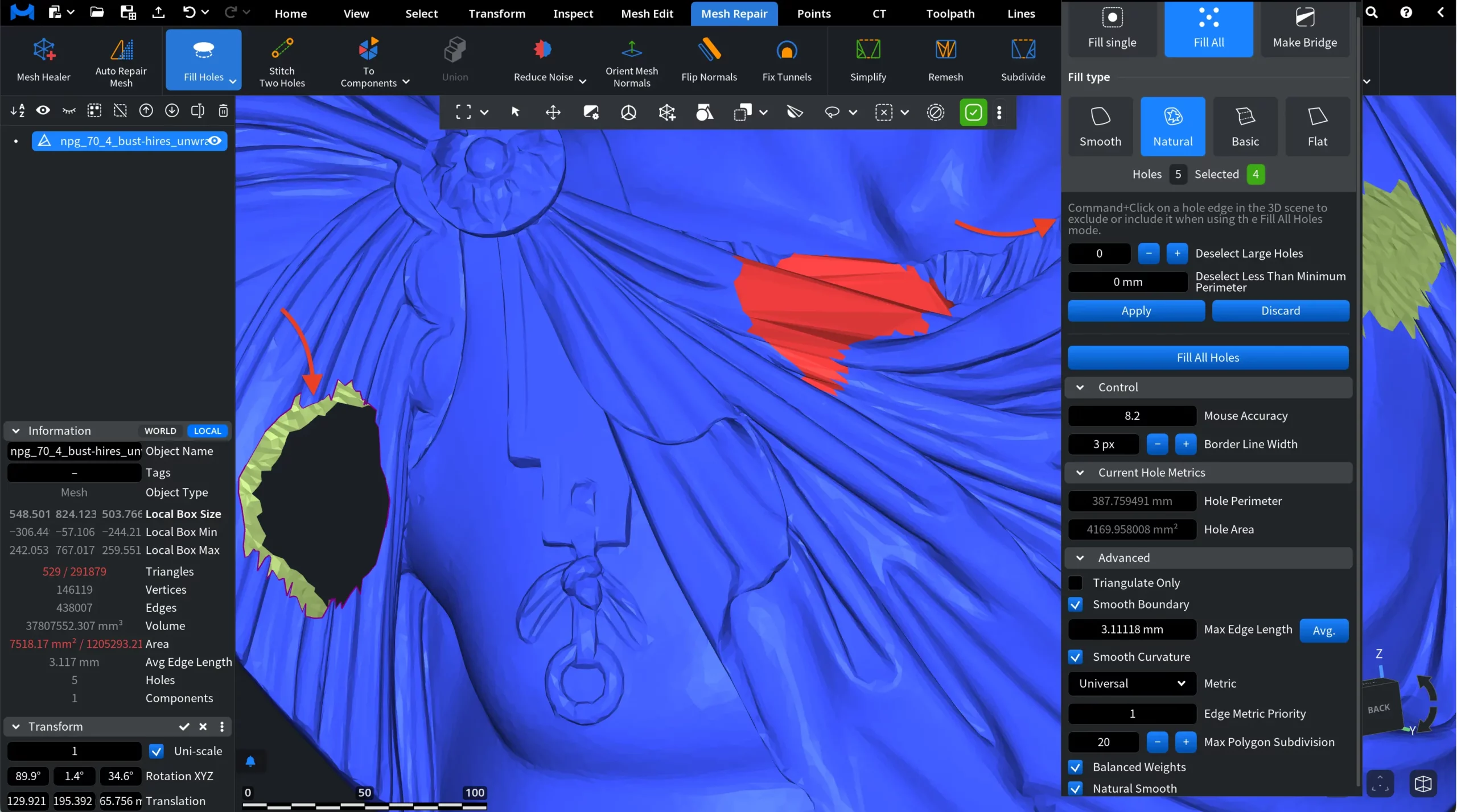 Fill All: One Hole Excluded Manually