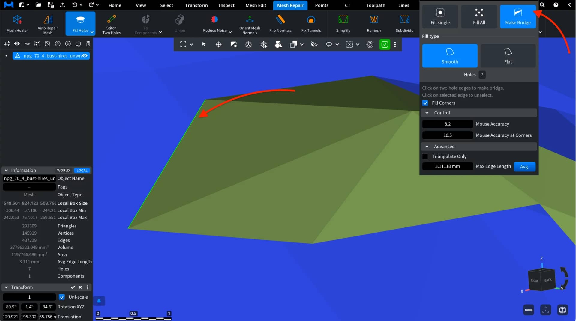Make Bridge in Fill Holes: First Edge