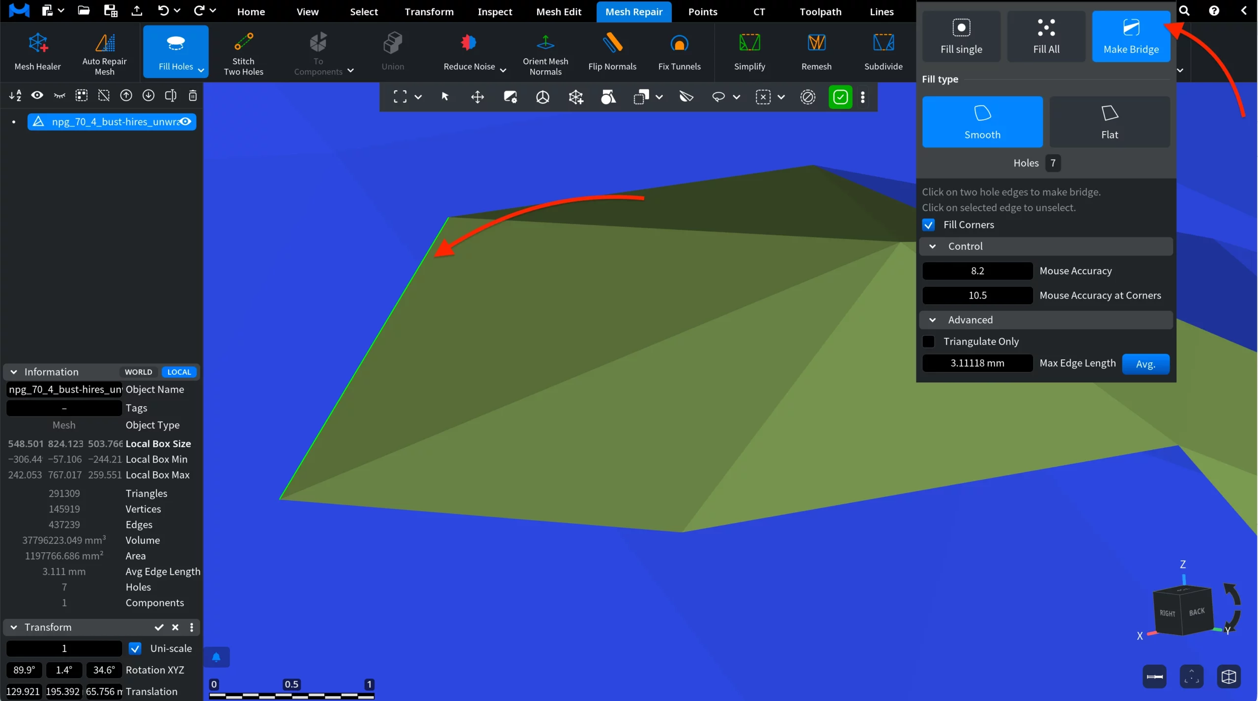 Make Bridge in Fill Holes: First Edge