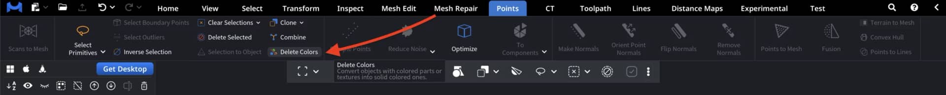 Where to Find Delete Colors in MeshInspector