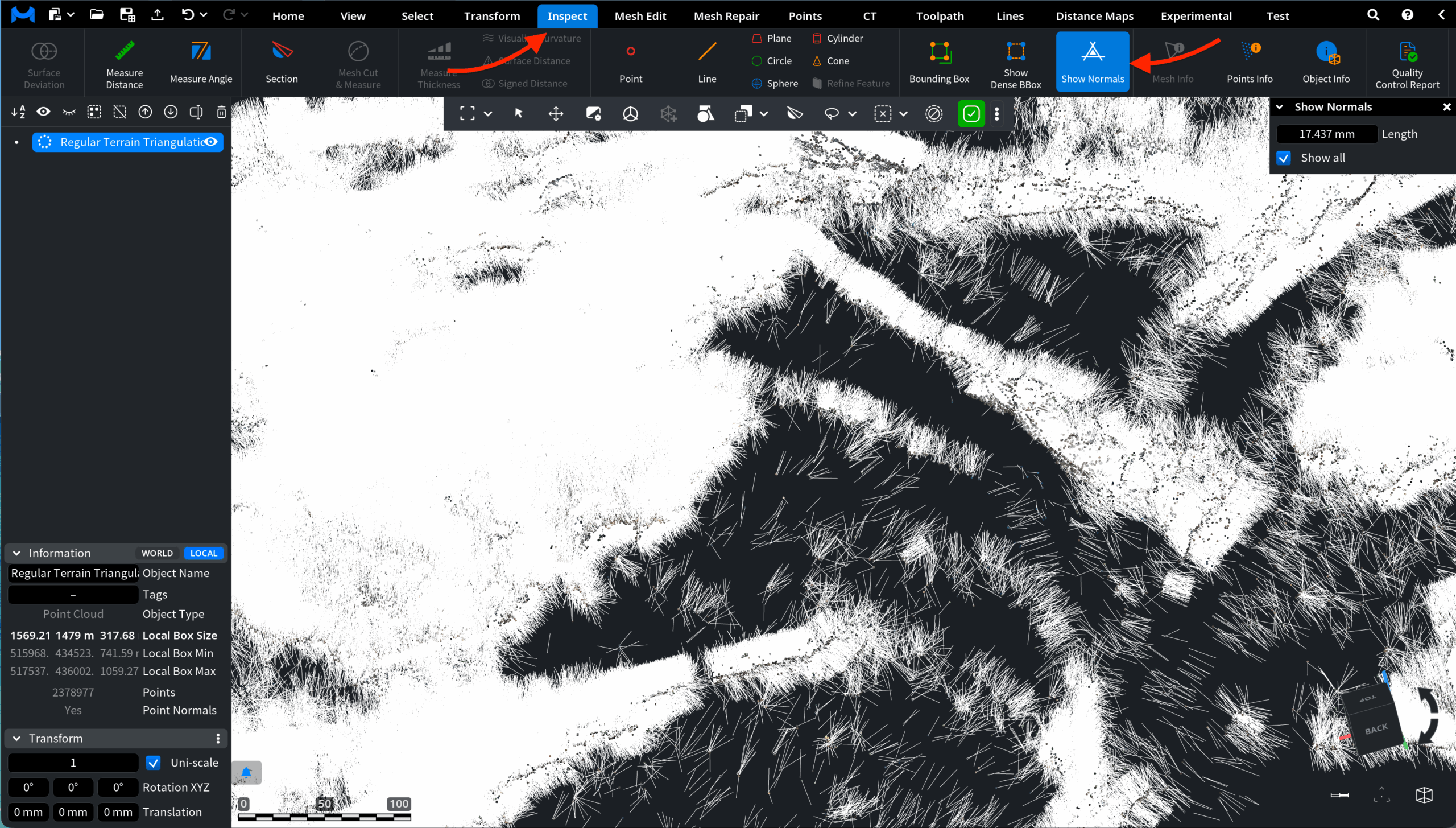 Remove Normals: Before Committing, Normals Visualized