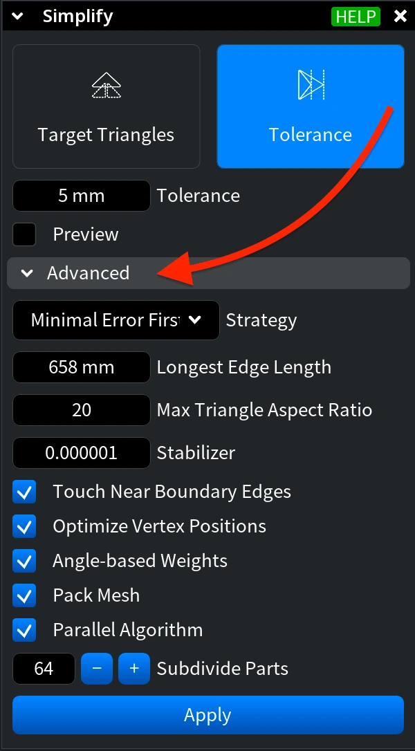 Simplify: Advanced Settings