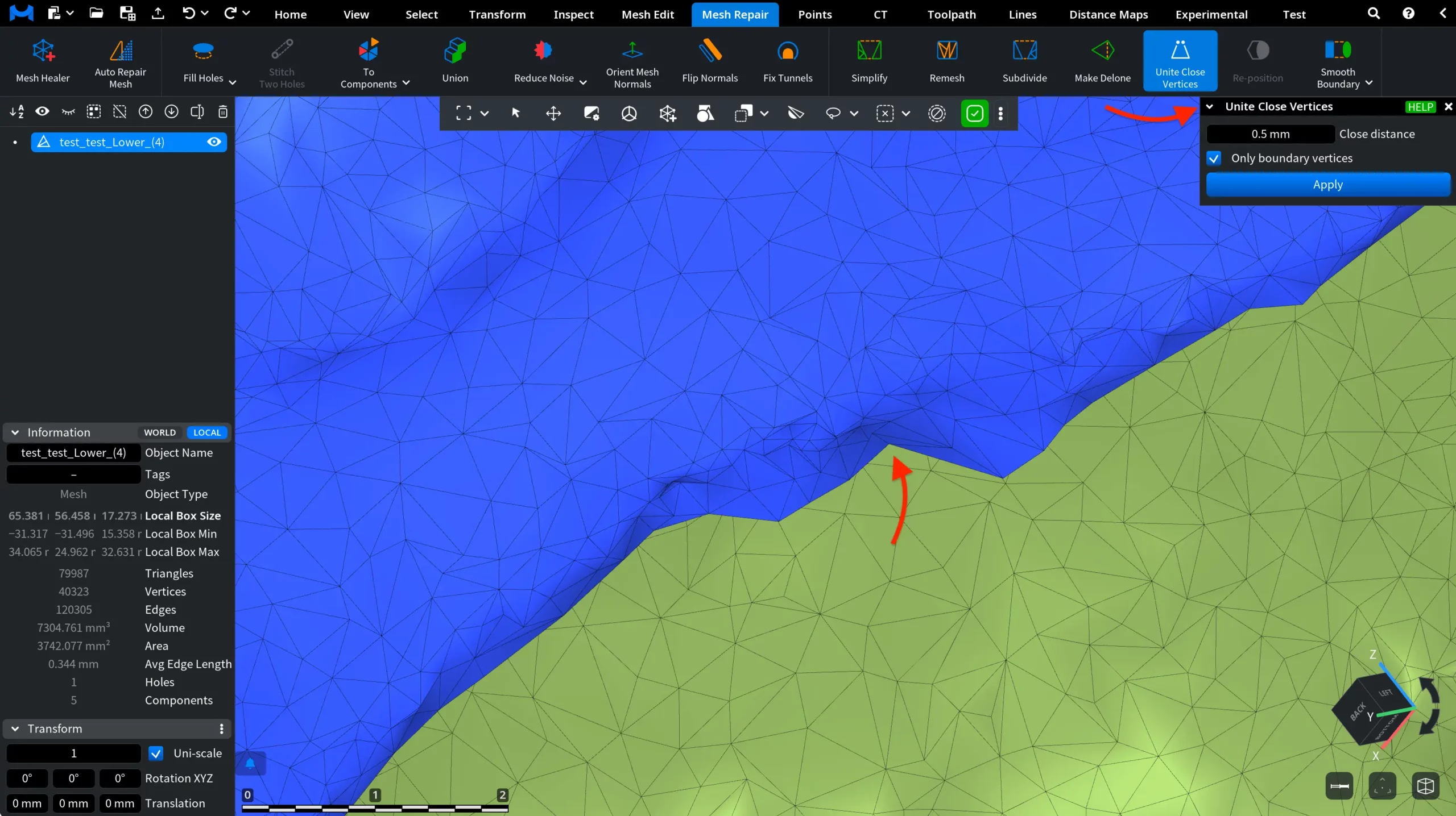 Unite Close Vertices: Before
