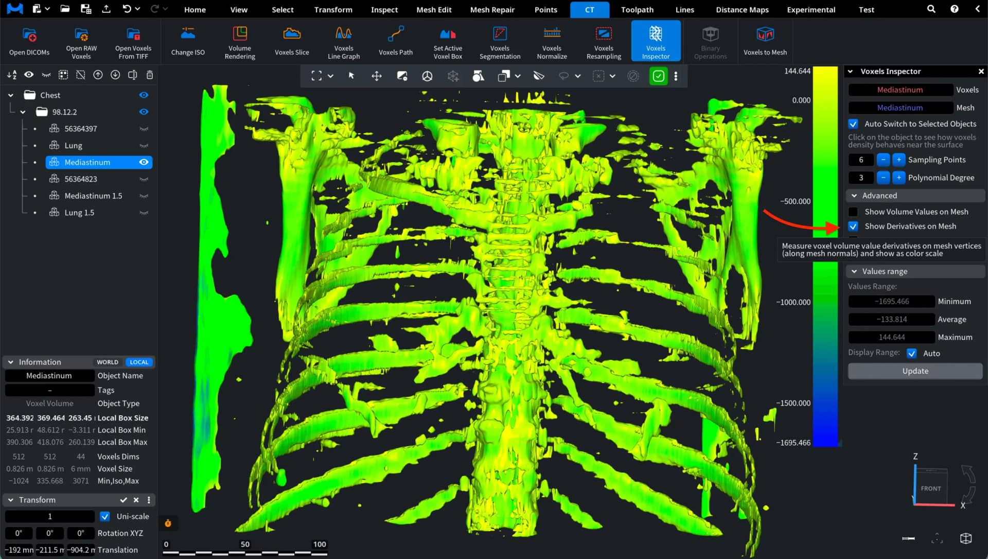 Voxels Inspector: Show Derivatives on Mesh
