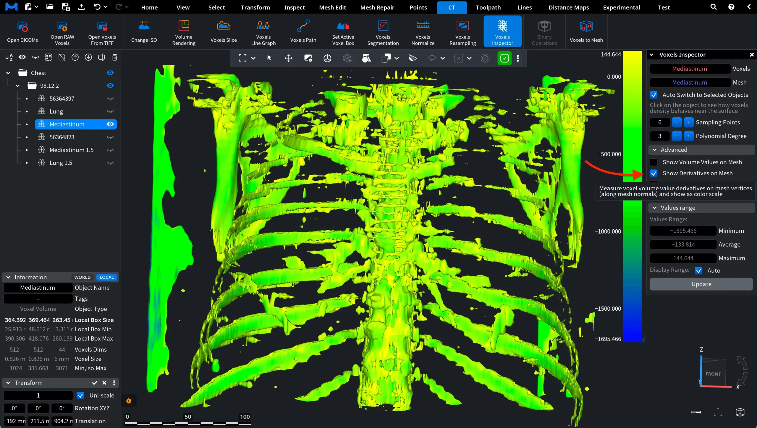 Voxels Inspector: Show Derivatives on Mesh