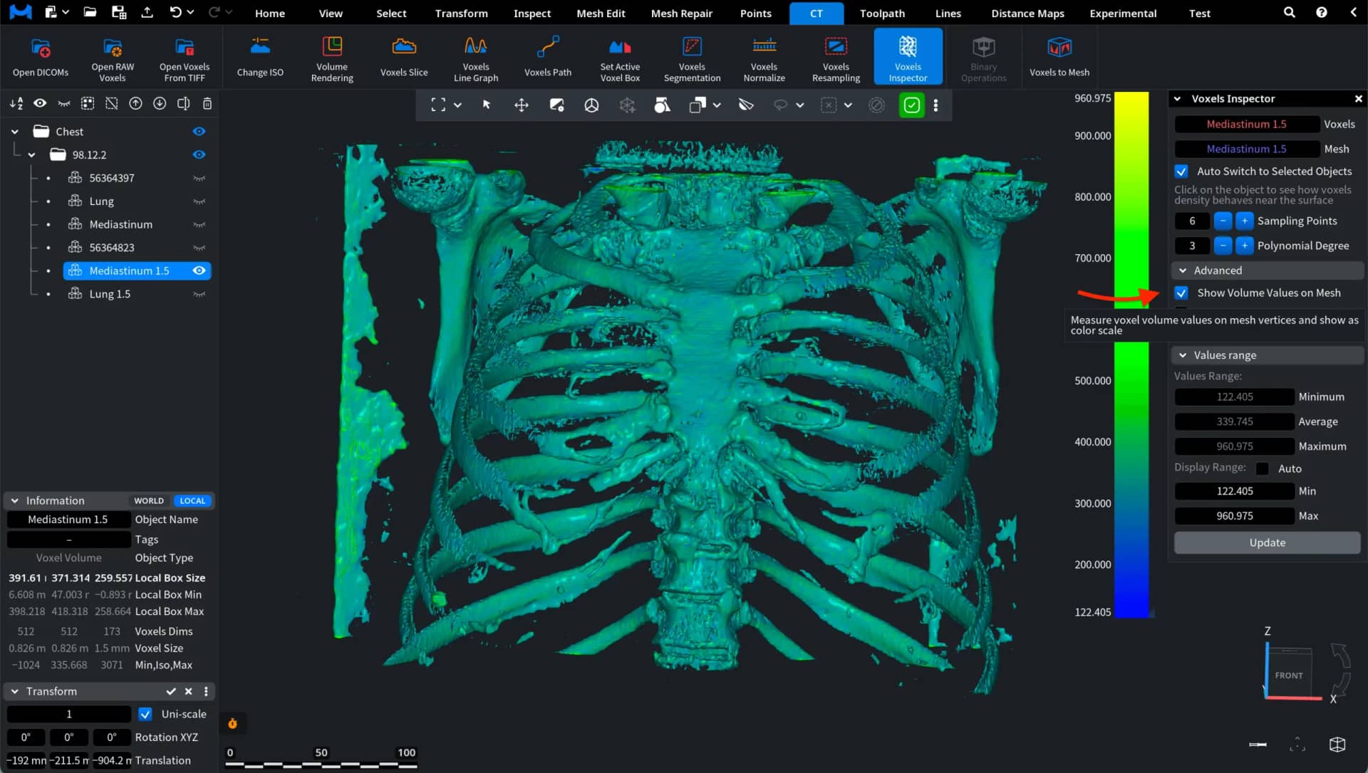 Voxels Inspector: Show Volume Values on Mesh