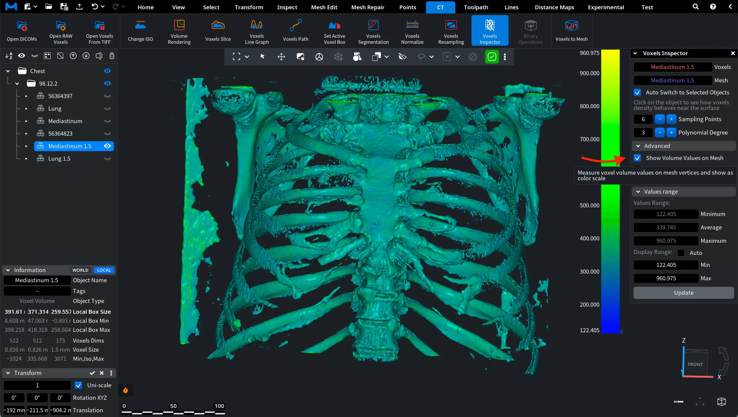 Voxels Inspector: Show Volume Values on Mesh