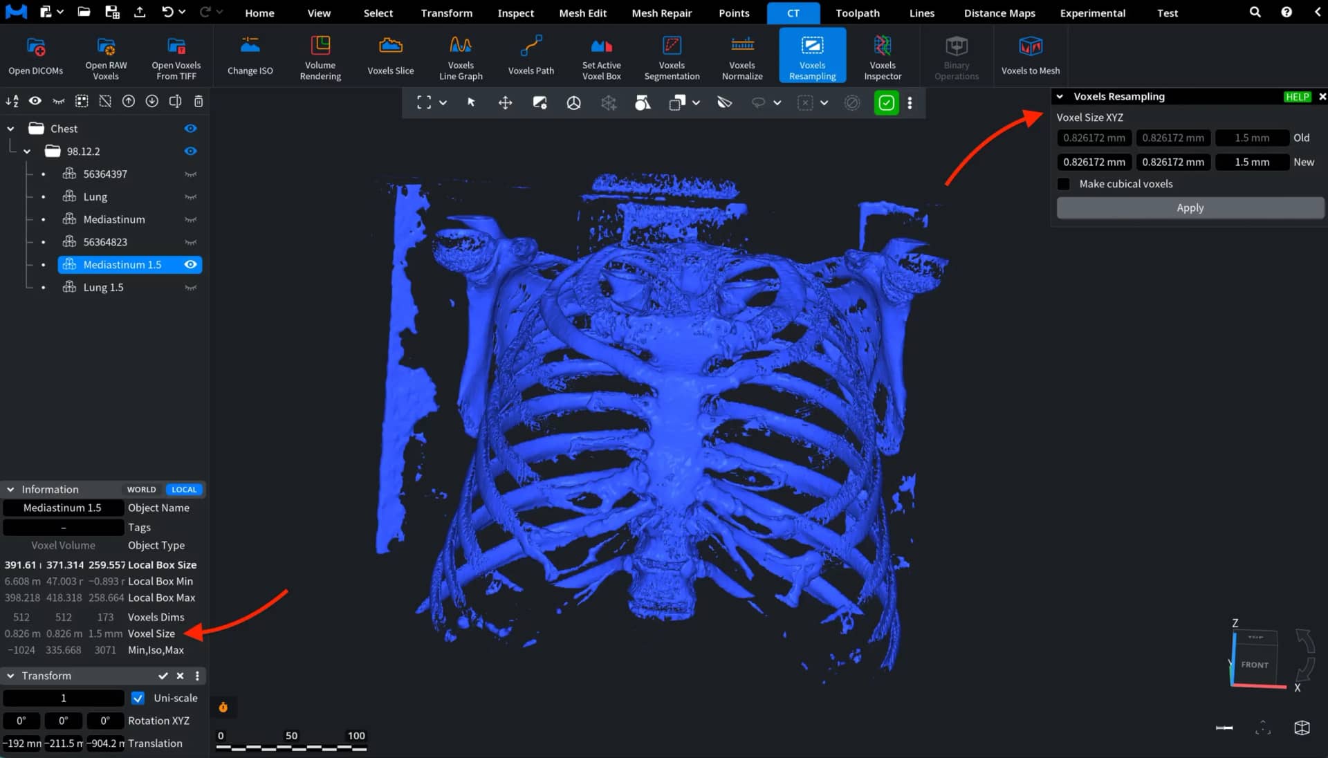 Voxels Resampling: Panel and Information