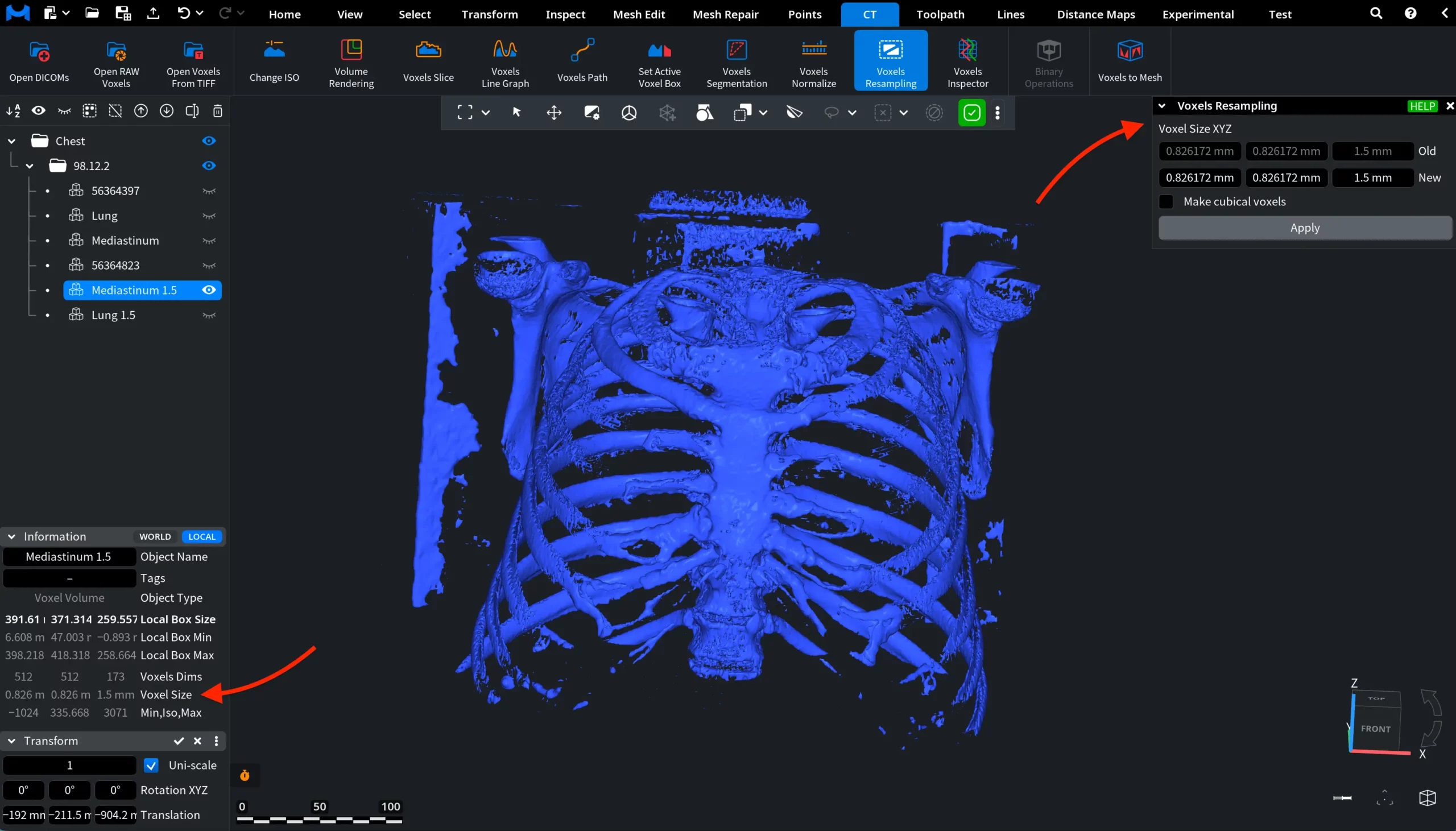 Voxels Resampling: Panel and Information