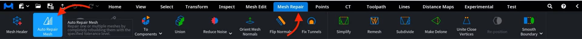 Auto Repair Mesh command in the Mesh Repair toolbar.
