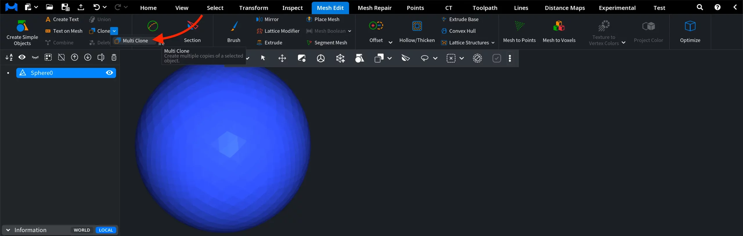 Multi Clone: Where It Is in MeshInspector