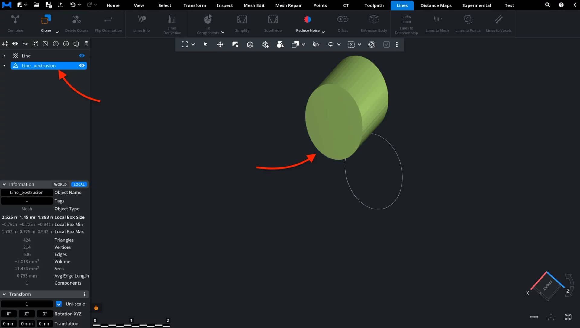 Extruded cylindrical surface with distance controls.