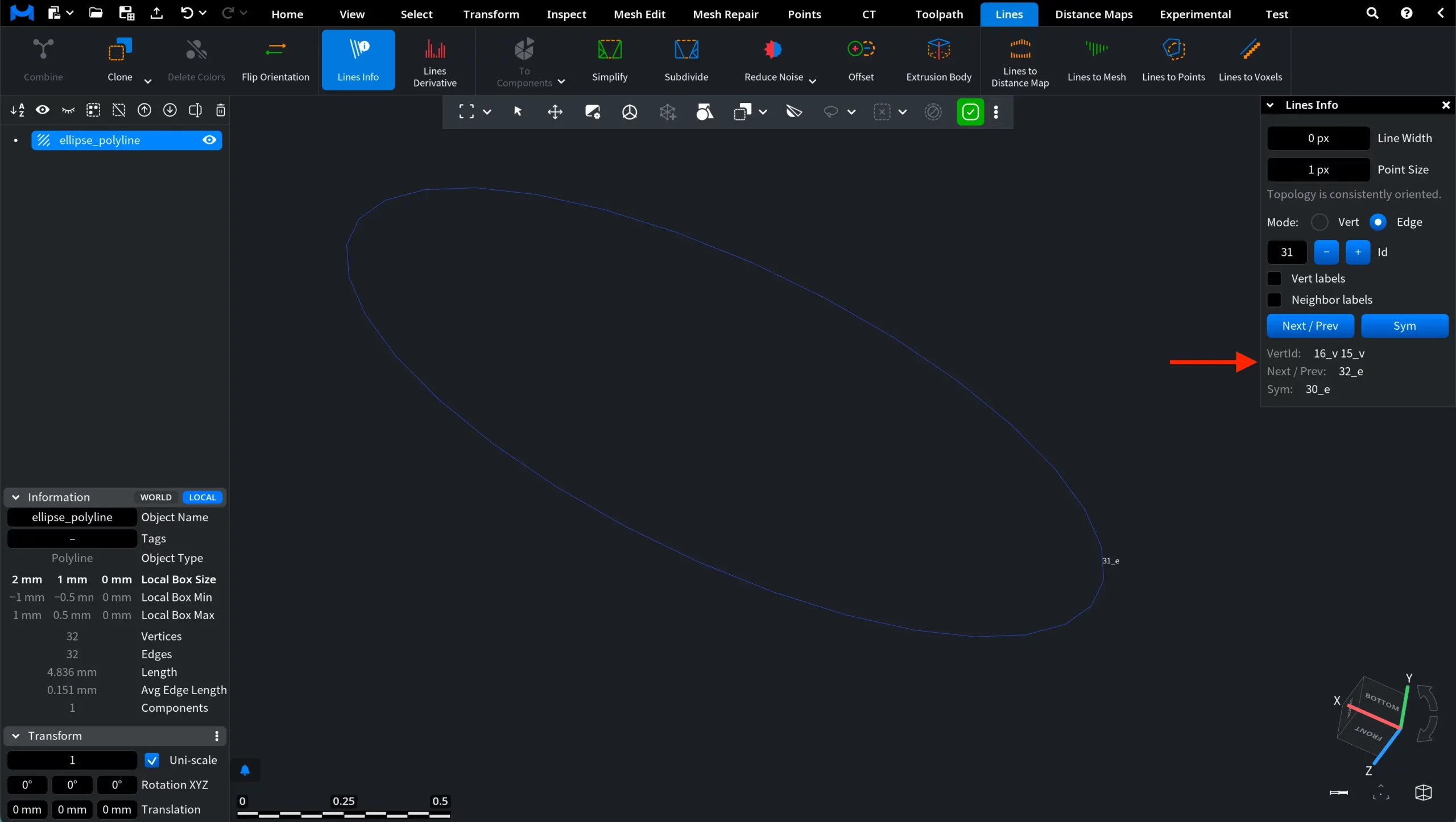 Flip Orientation: Line Info After