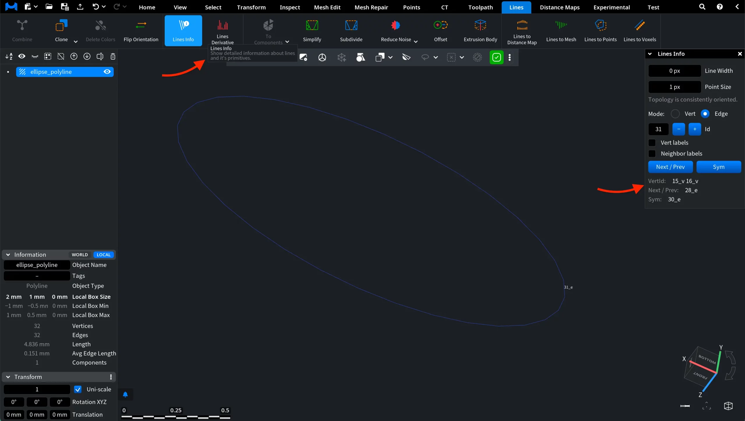 Flip Orientation: Line Info Before