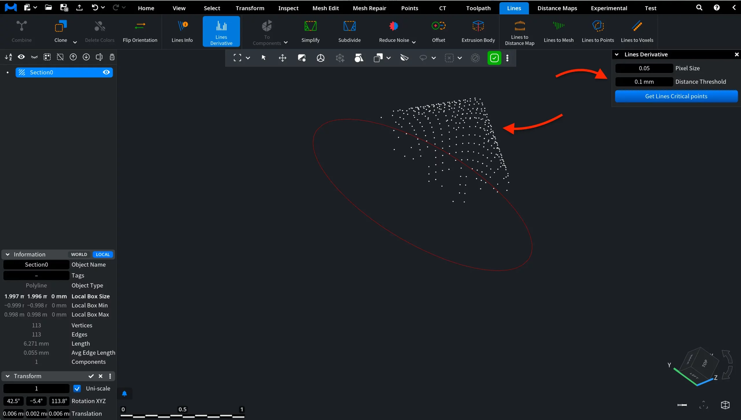 Lines Derivative: Default Settings