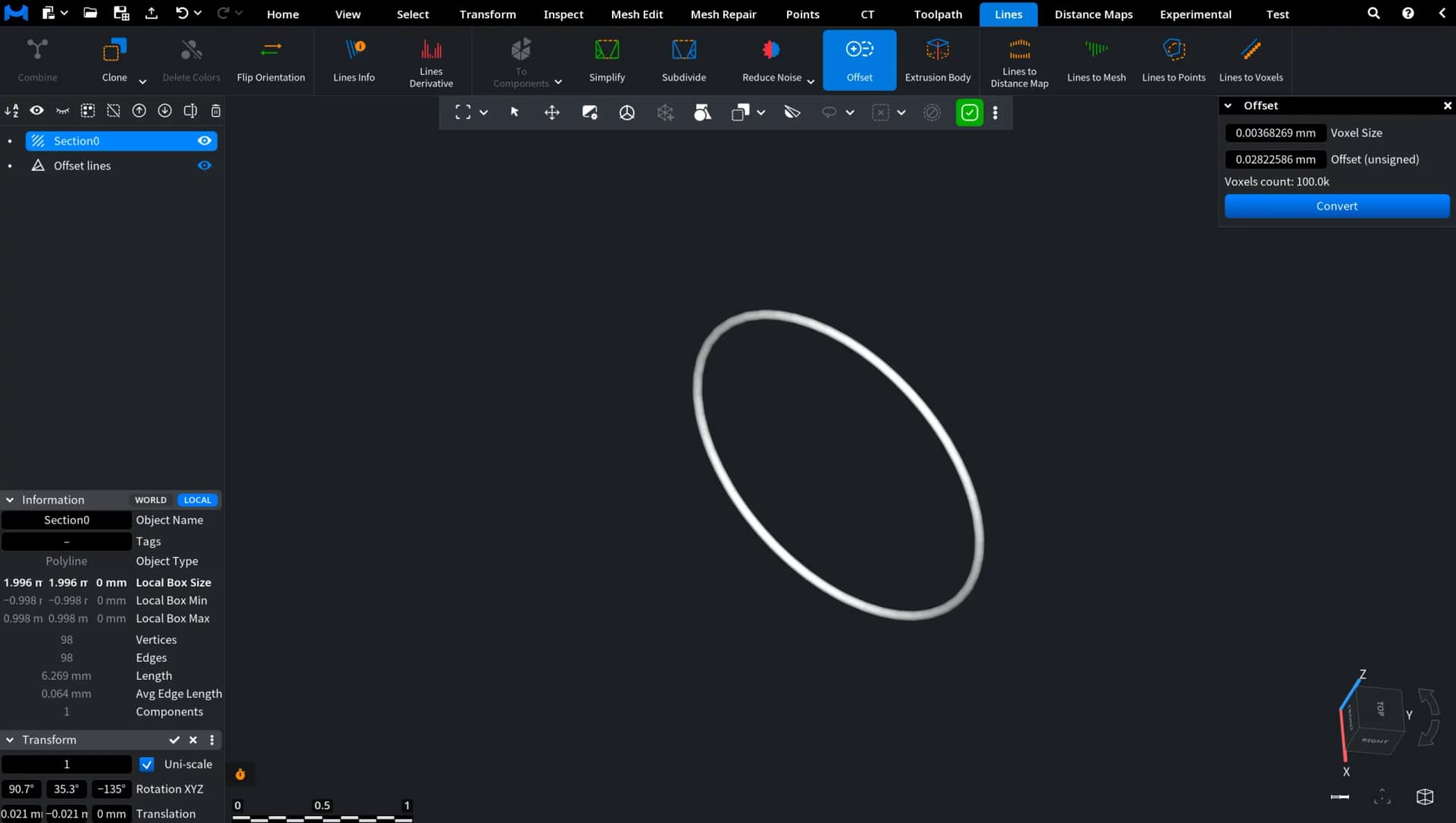 Offset for Lines: Default Settings