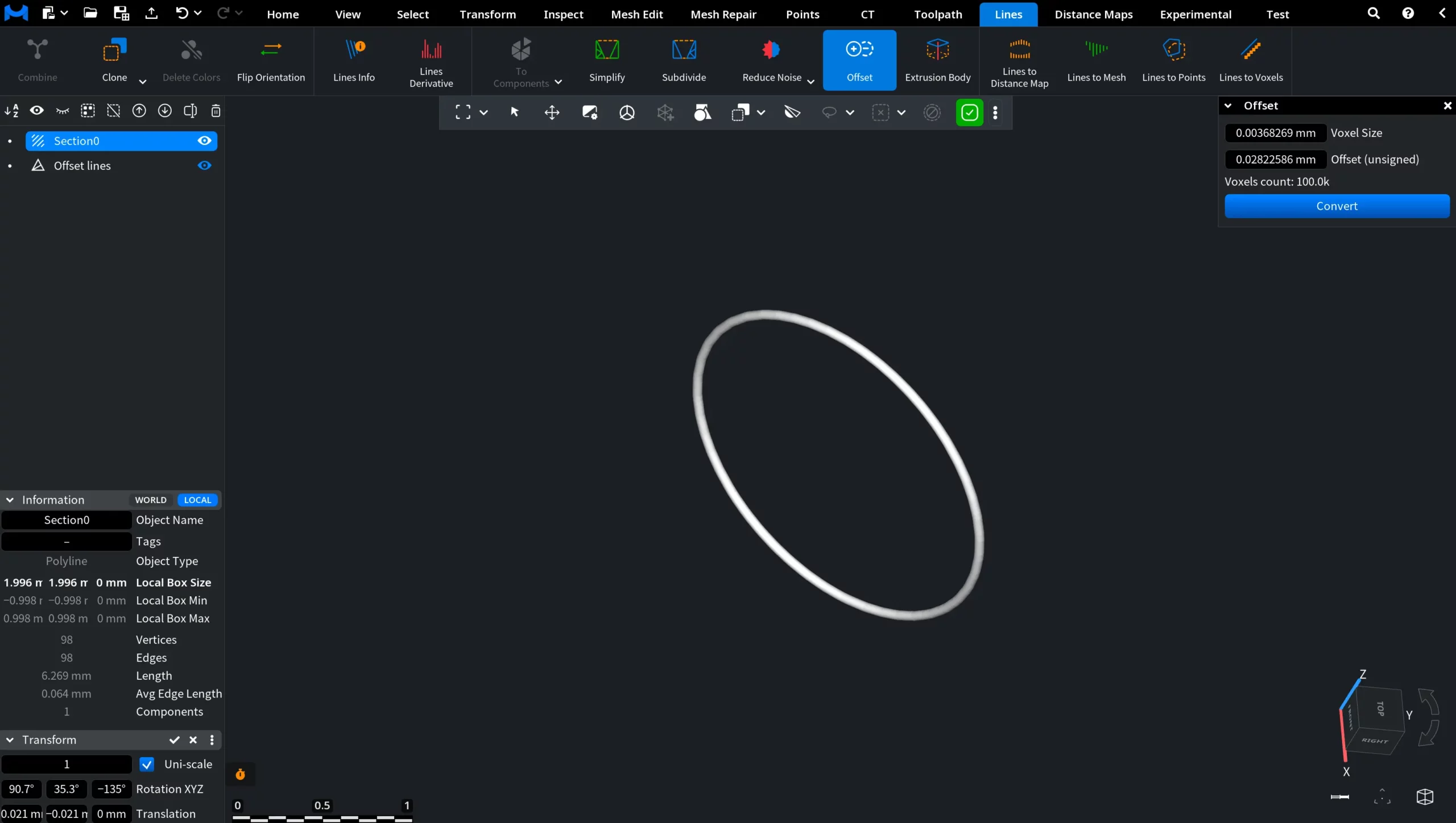 Offset for Lines: Default Settings