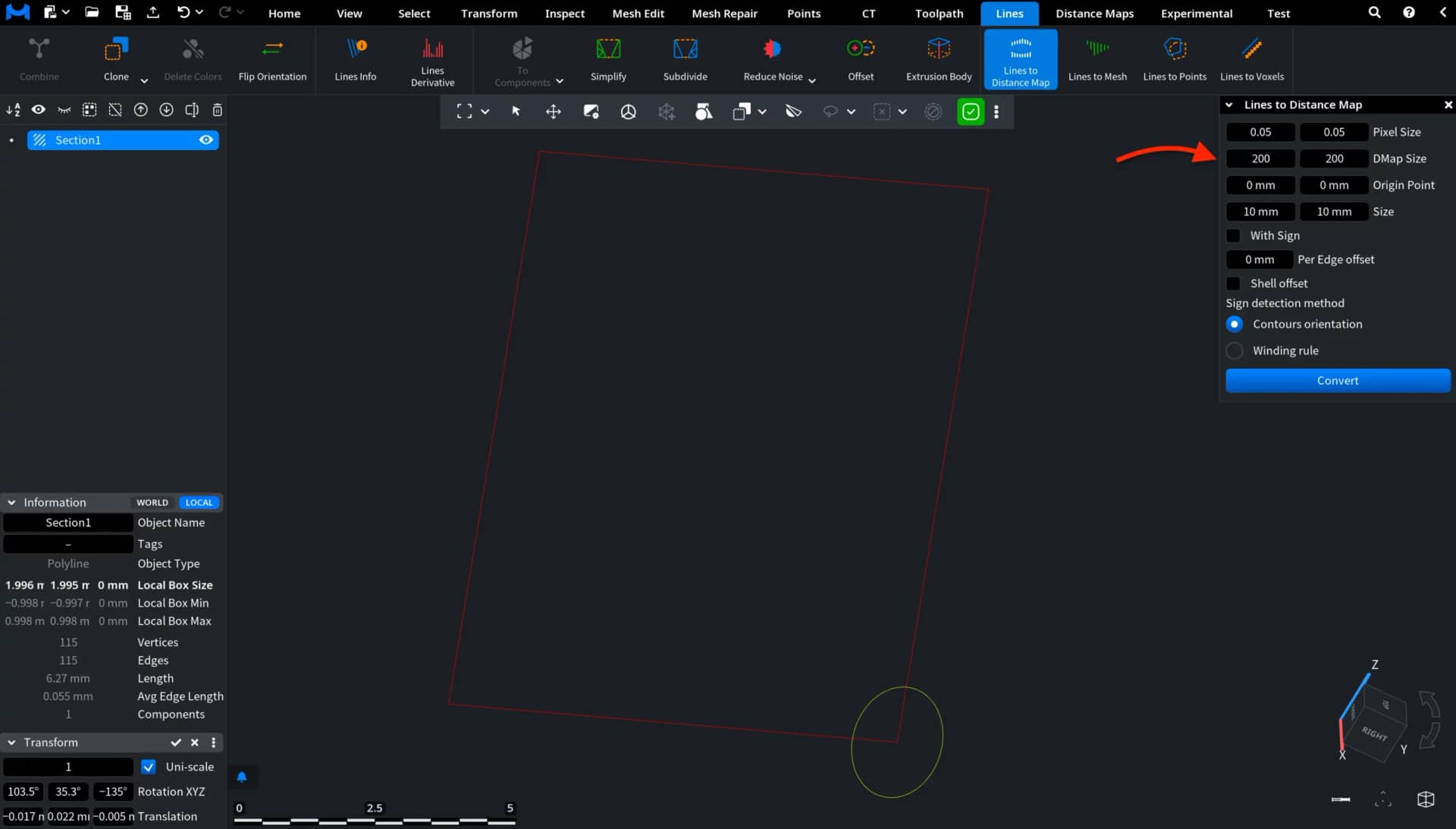 Lines to Distance Map: Map Size