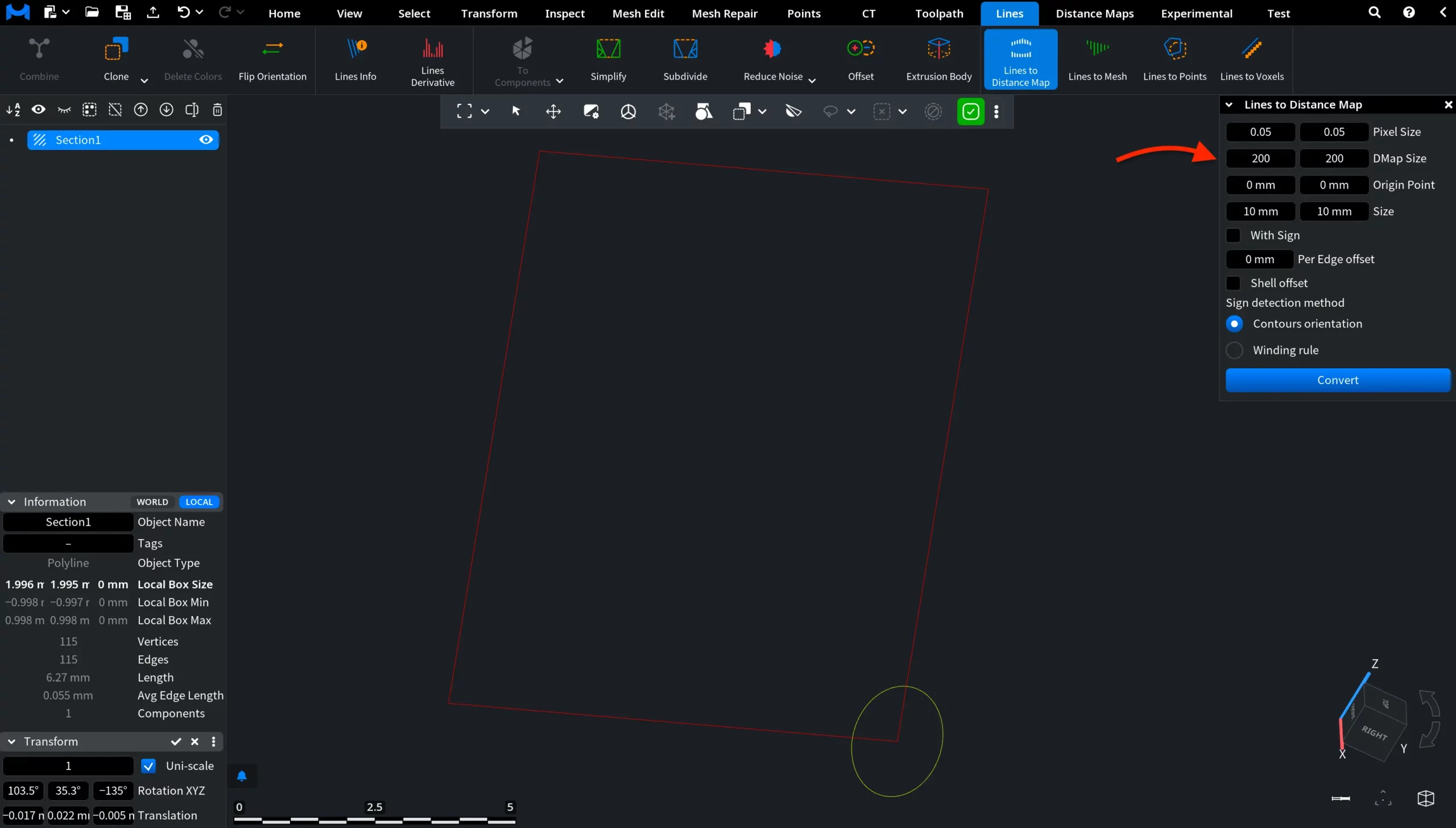 Lines to Distance Map: Map Size