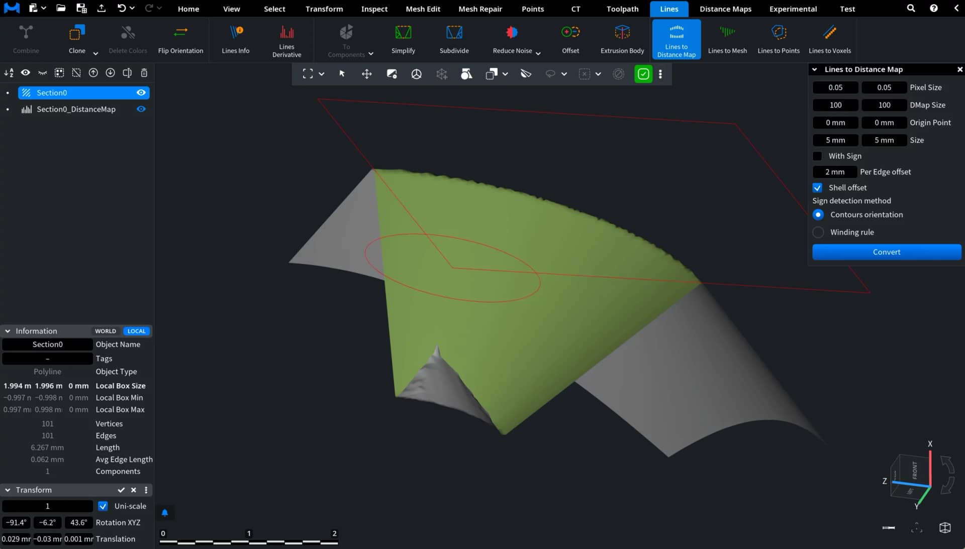 Lines to Distance Map: Shell Offset