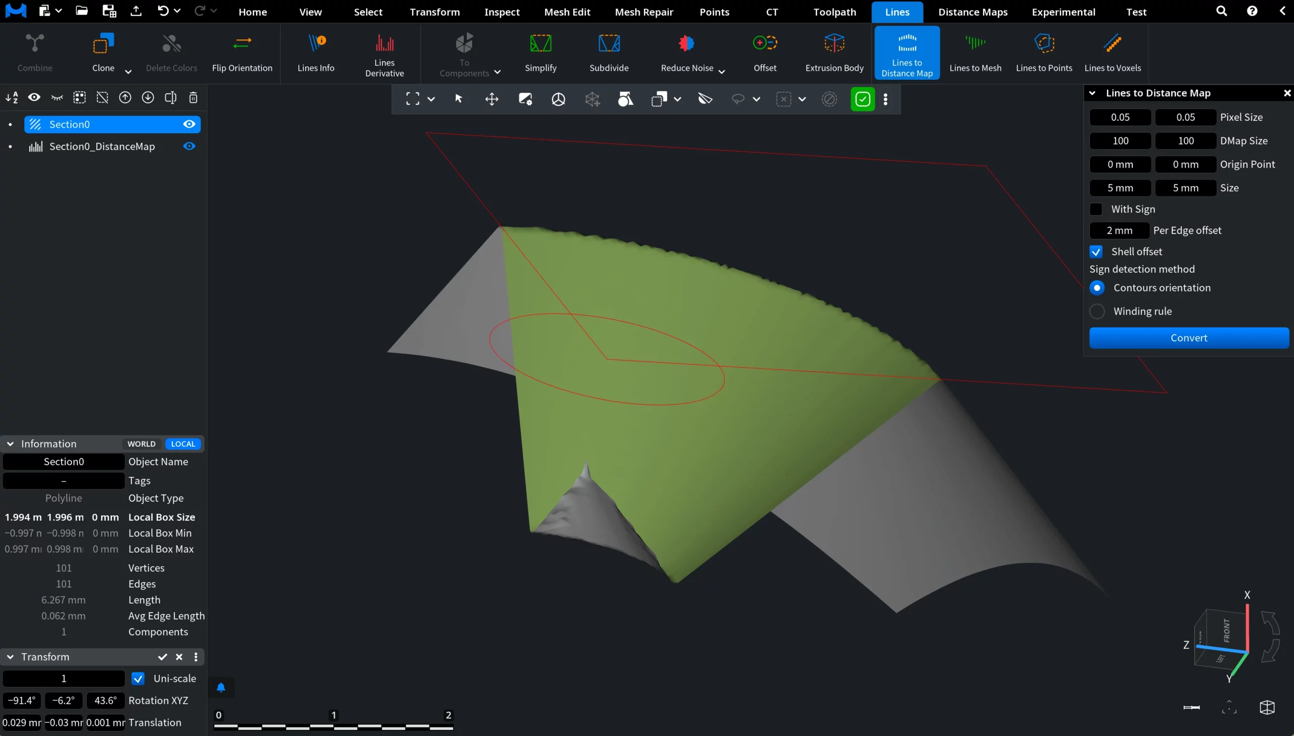 Lines to Distance Map: Shell Offset