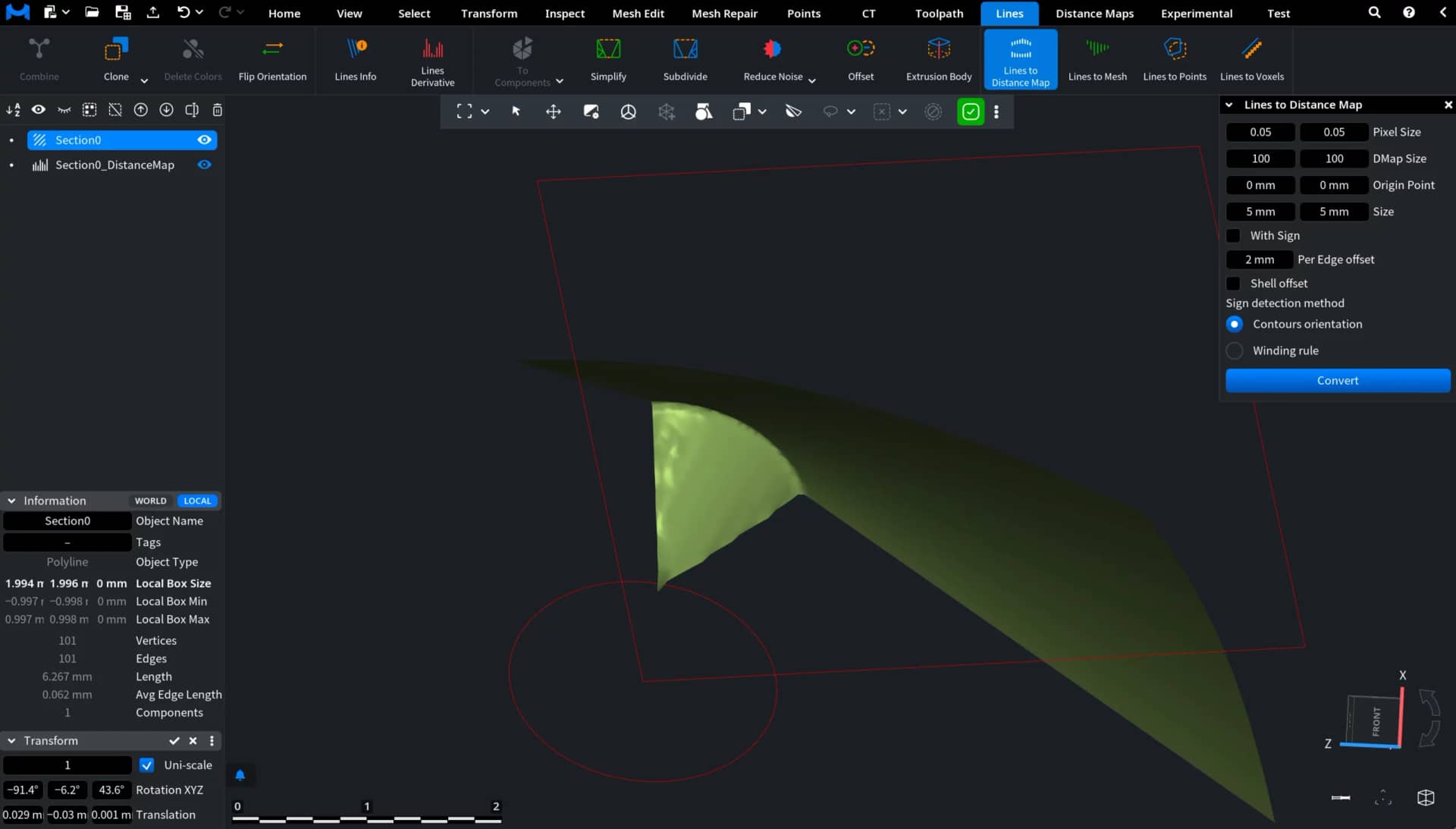 Lines to Distance Map: Per Edge Offset