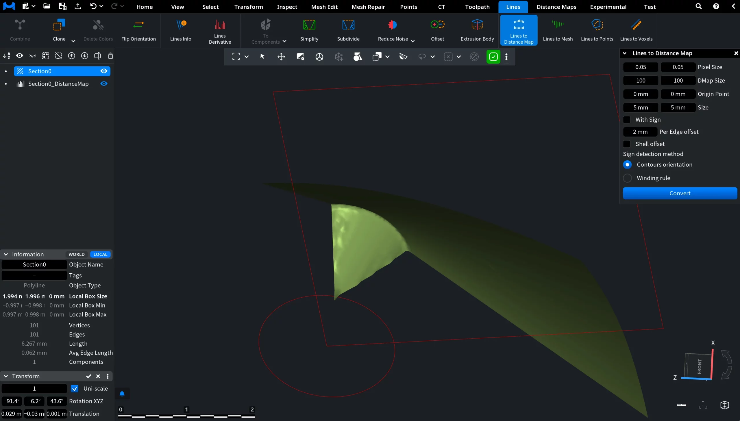 Lines to Distance Map: Per Edge Offset