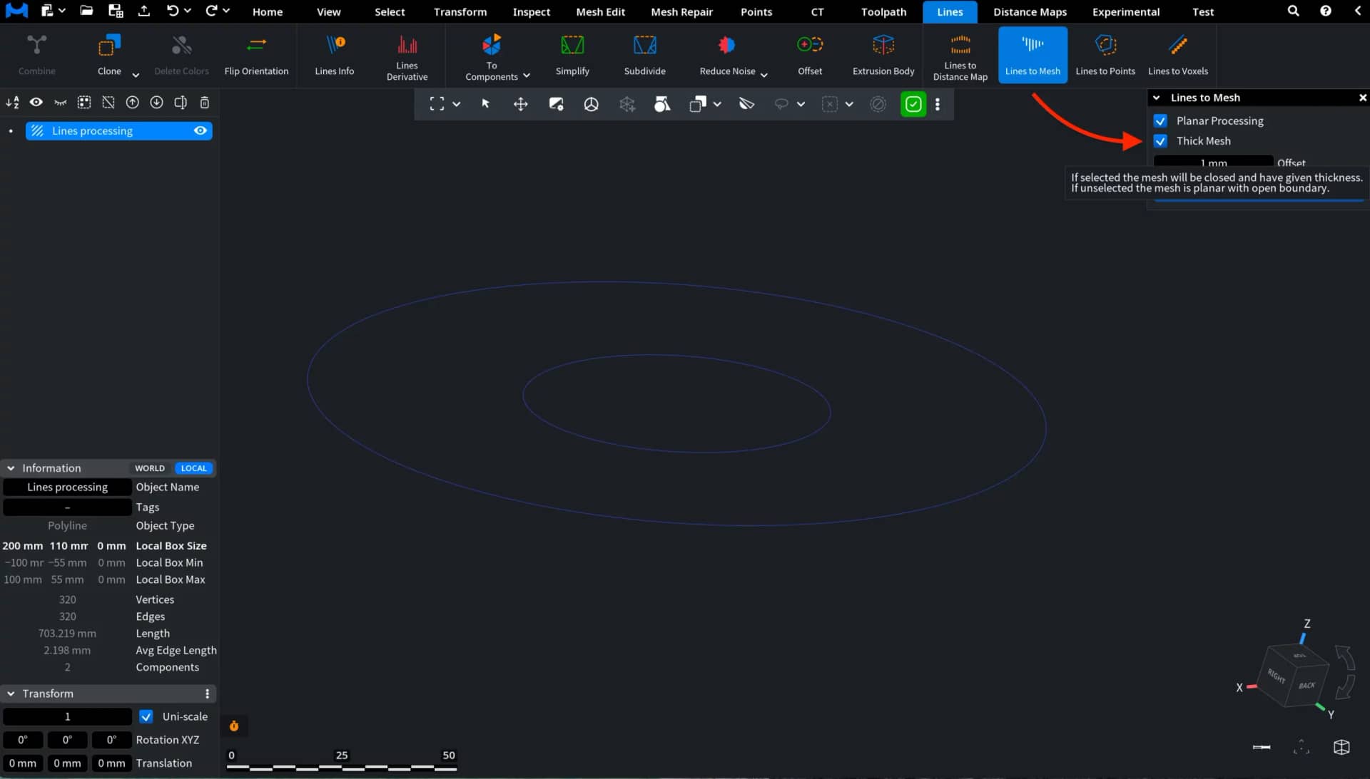 Lines to Mesh: Thick Mesh On