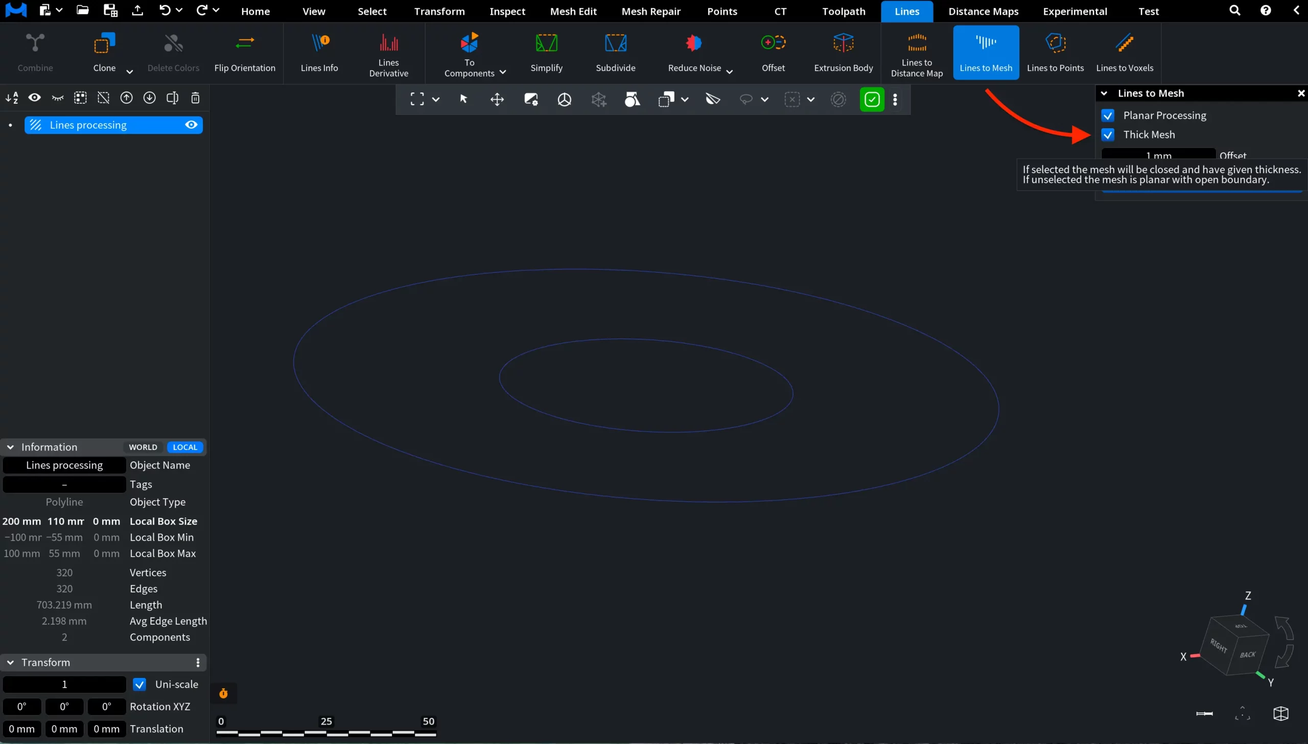 Lines to Mesh: Thick Mesh On