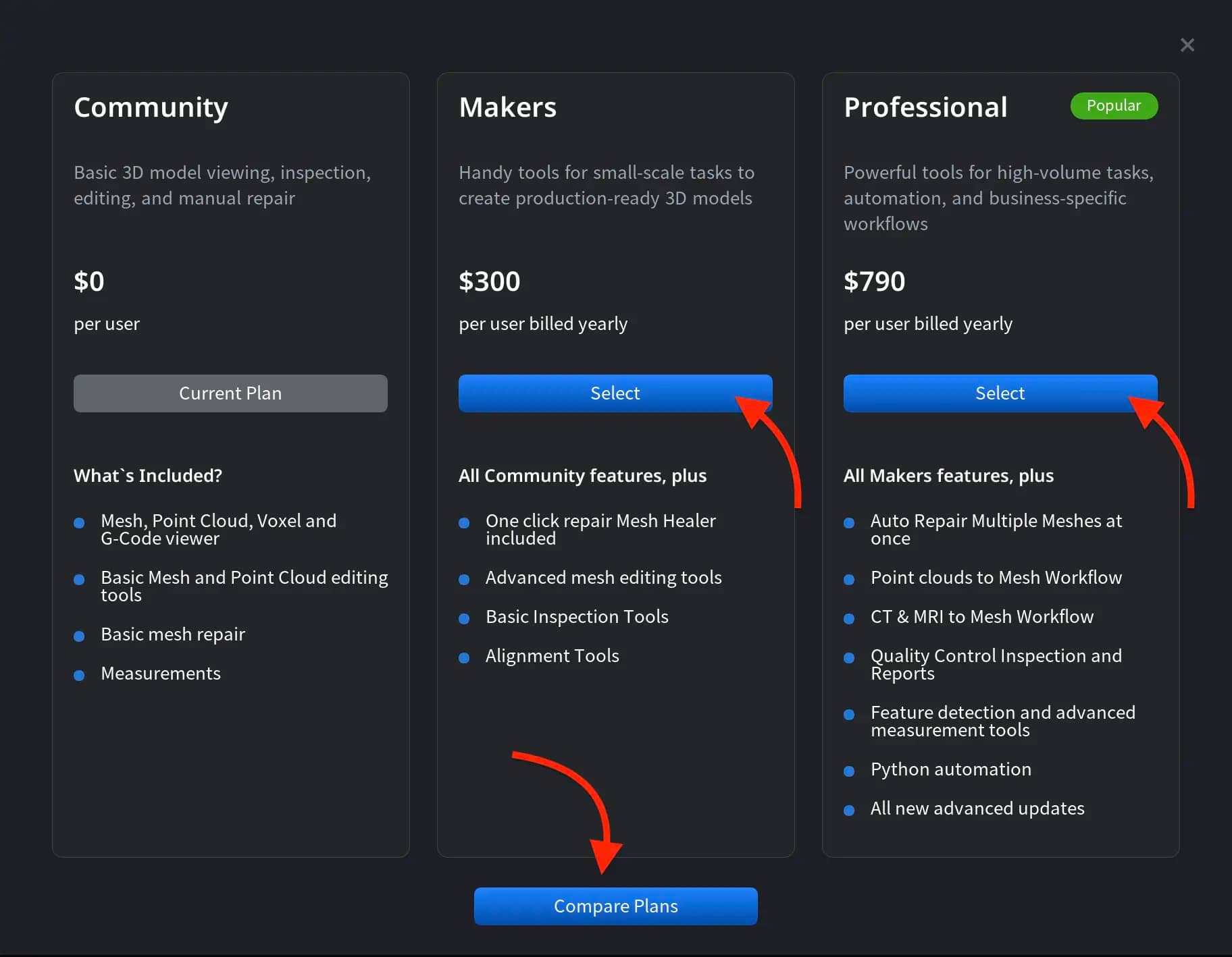 MeshInspector: Available Subscription Options
