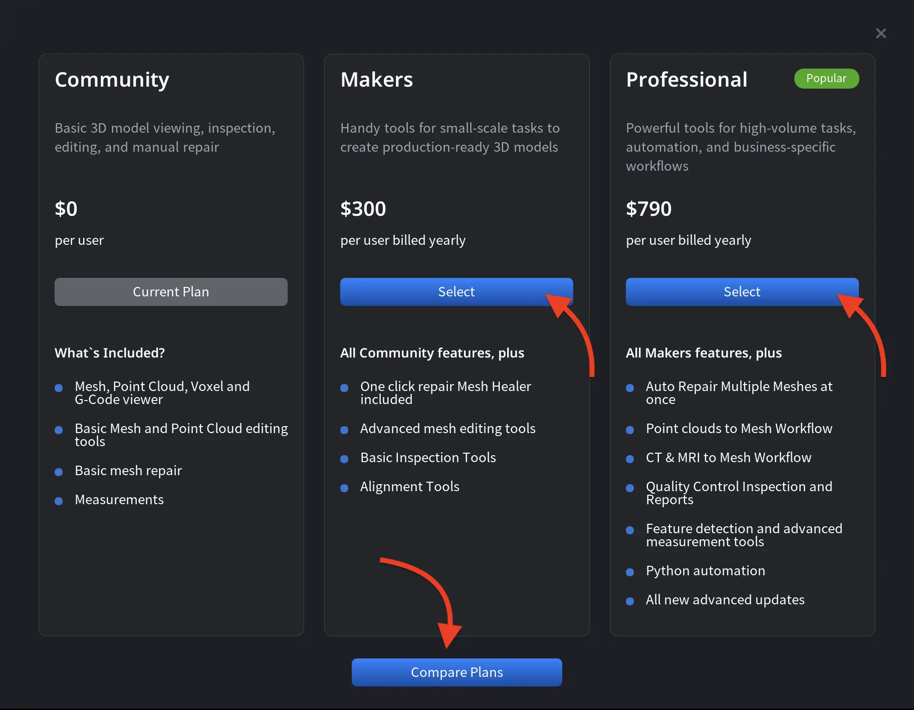 MeshInspector: Available Subscription Options