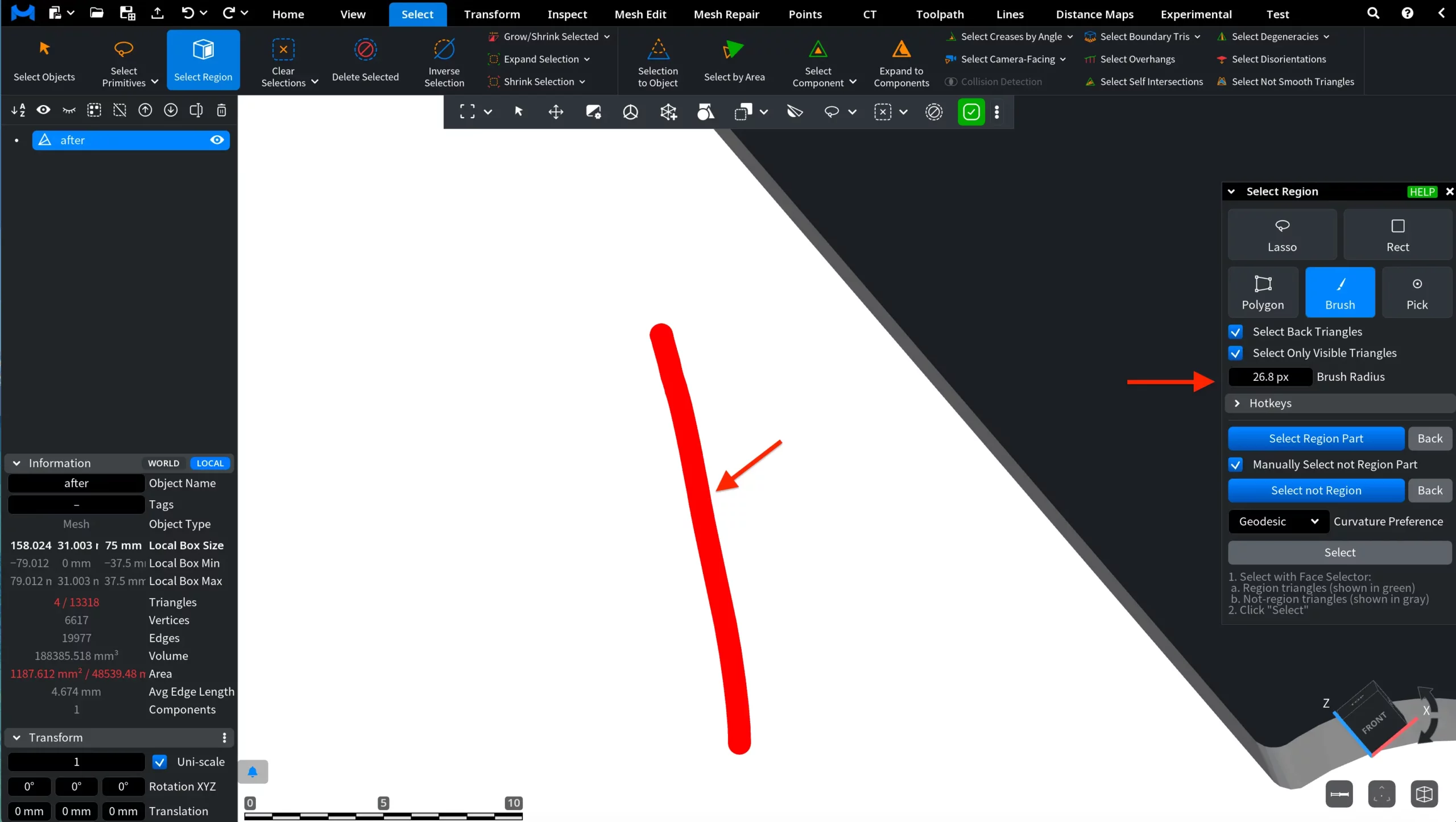 Select Region: Brush Radius Expanded