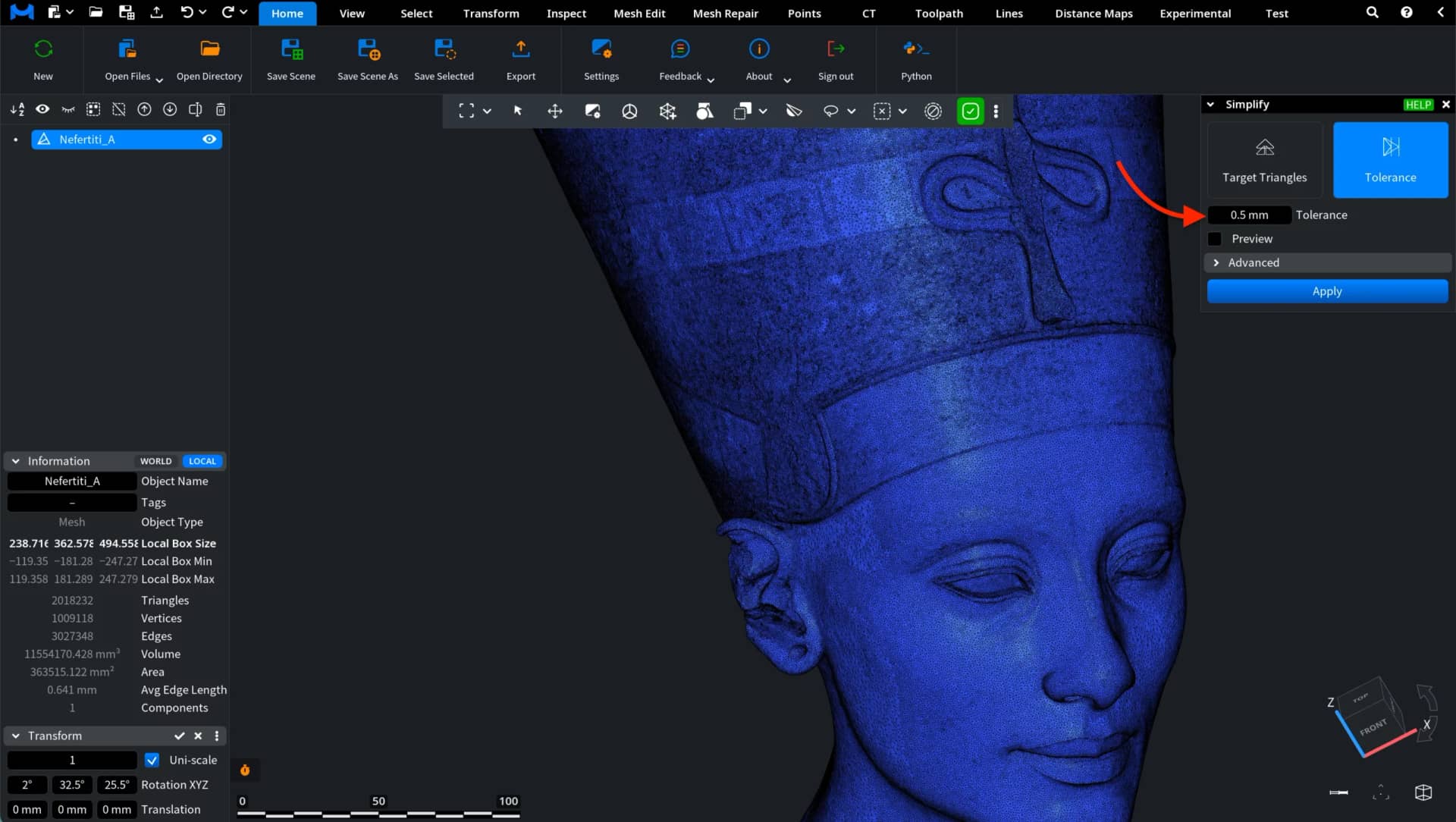 Simplify controls beside a triangulated bust model.