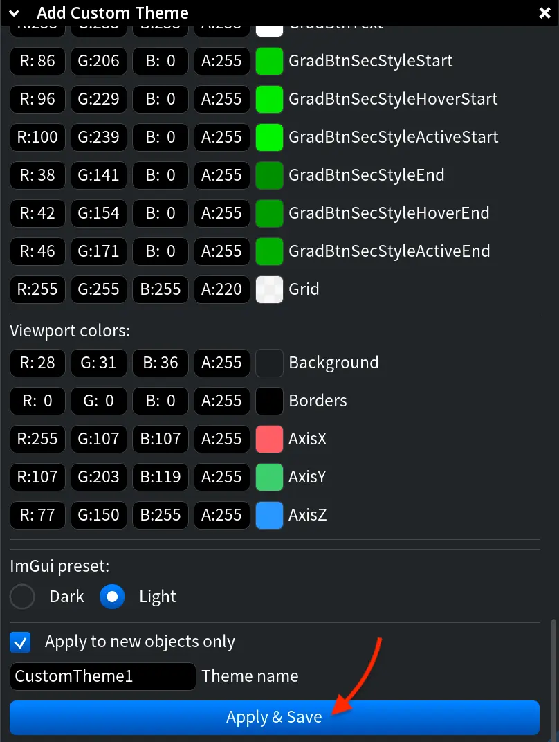 Add Custom Theme: Saving a Custom Theme
