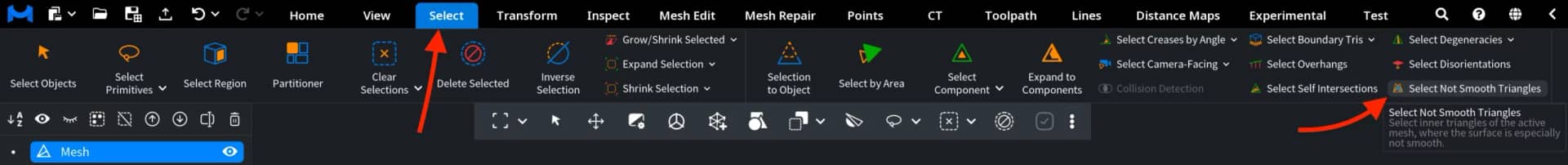 Select Not Smooth Triangles: Where to Find