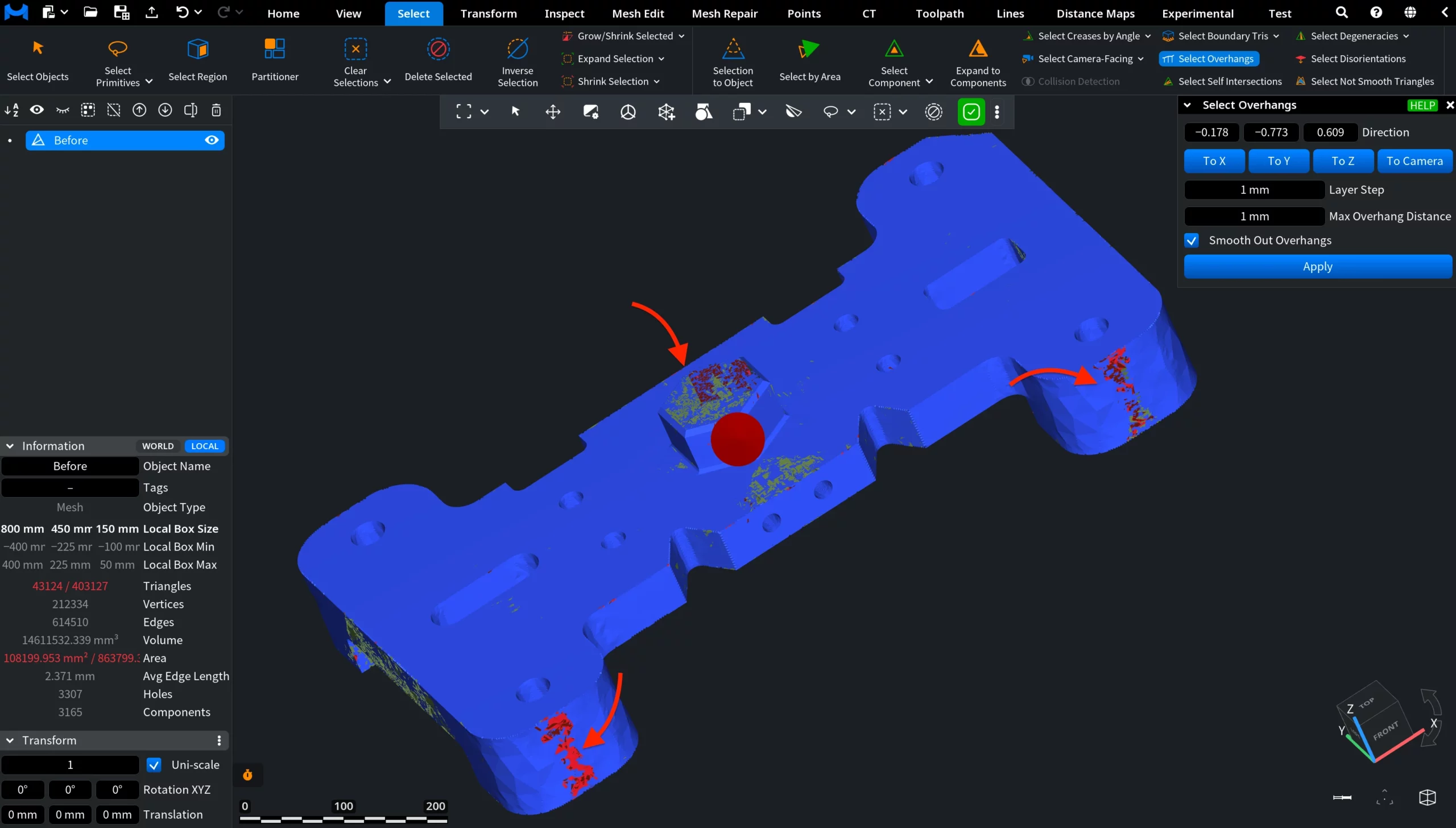 Select Overhangs: Example
