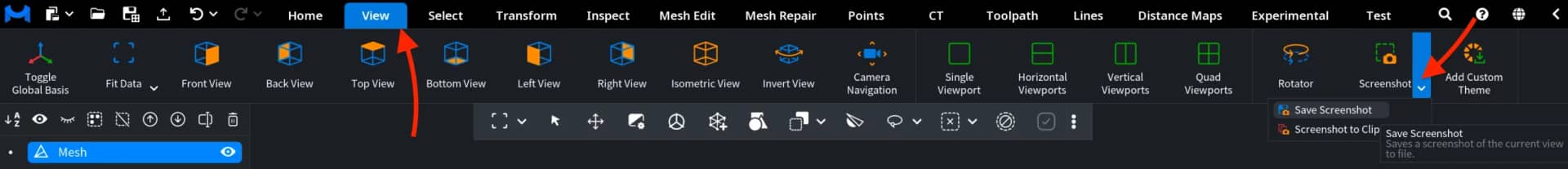 Save Screenshot command in the toolbar.